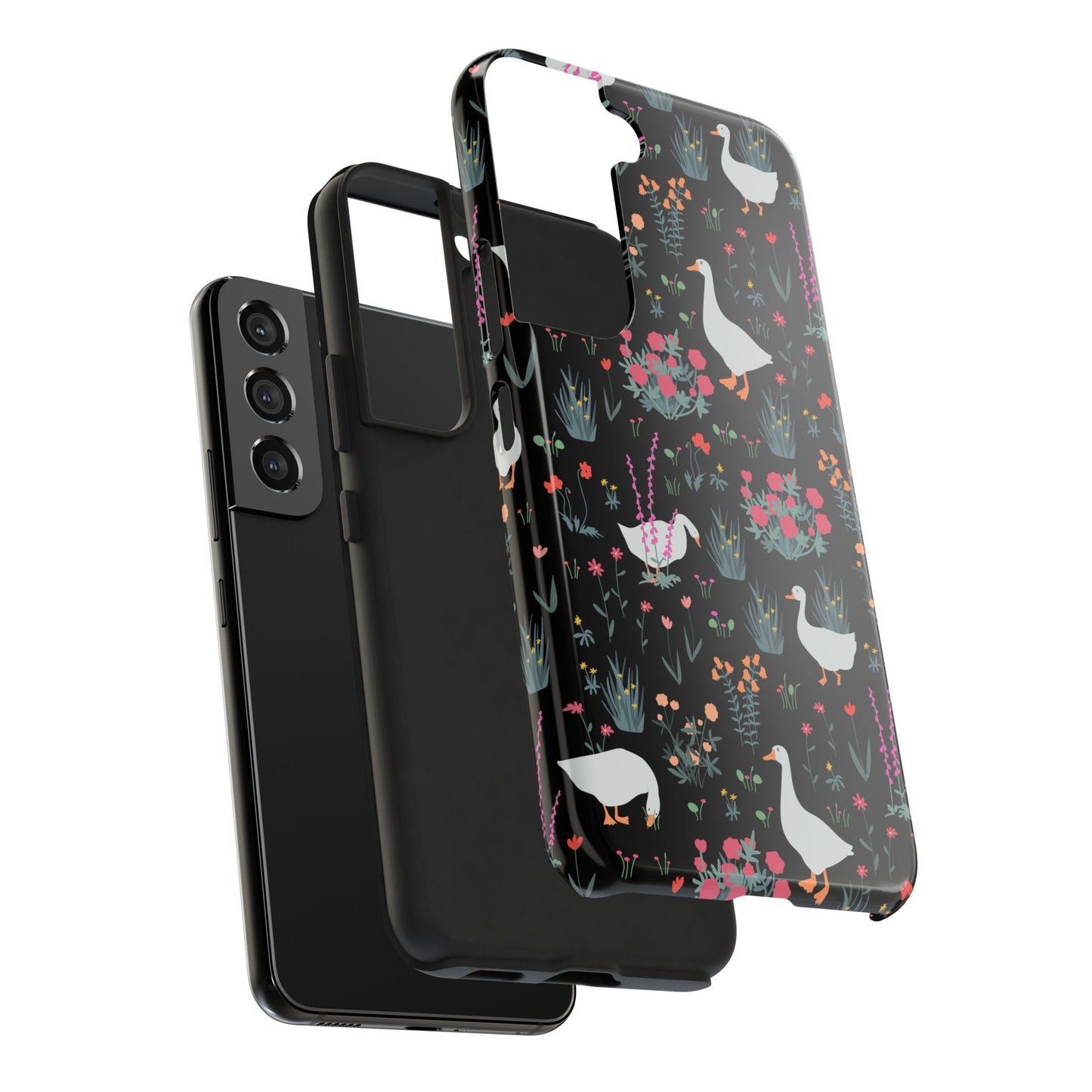 Whimsical Floral Duck Tough Phone Case - Stylish Protection for Your Device