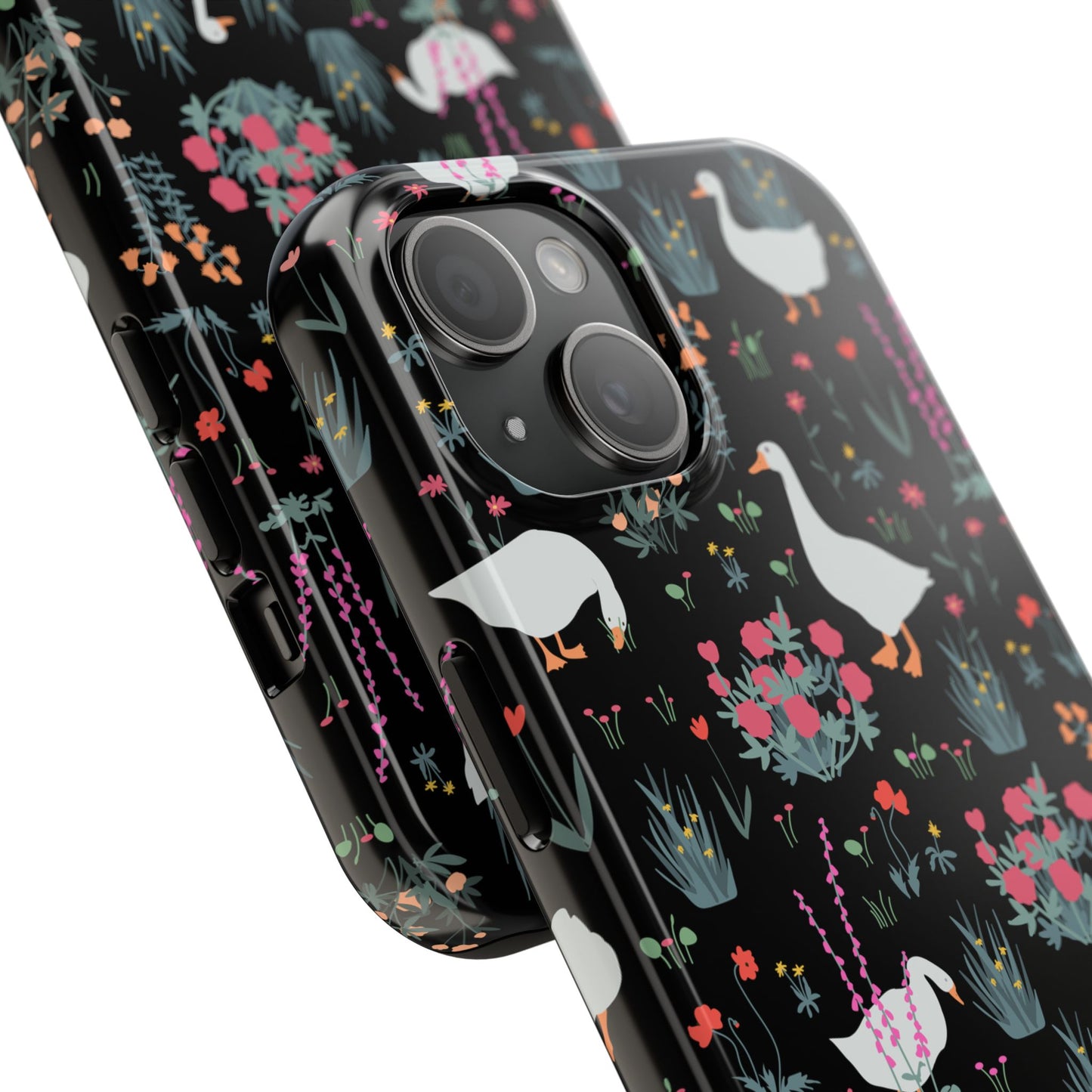Whimsical Floral Duck Tough Phone Case - Stylish Protection for Your Device