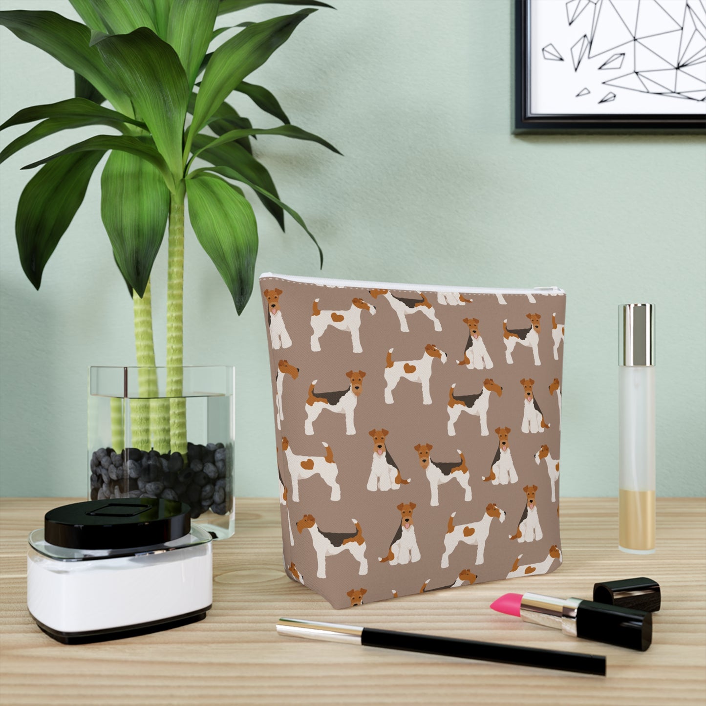 Adorable Wire Fox Terrier Patterned Cotton Cosmetic Bag - Perfect Gift for Pet Lovers