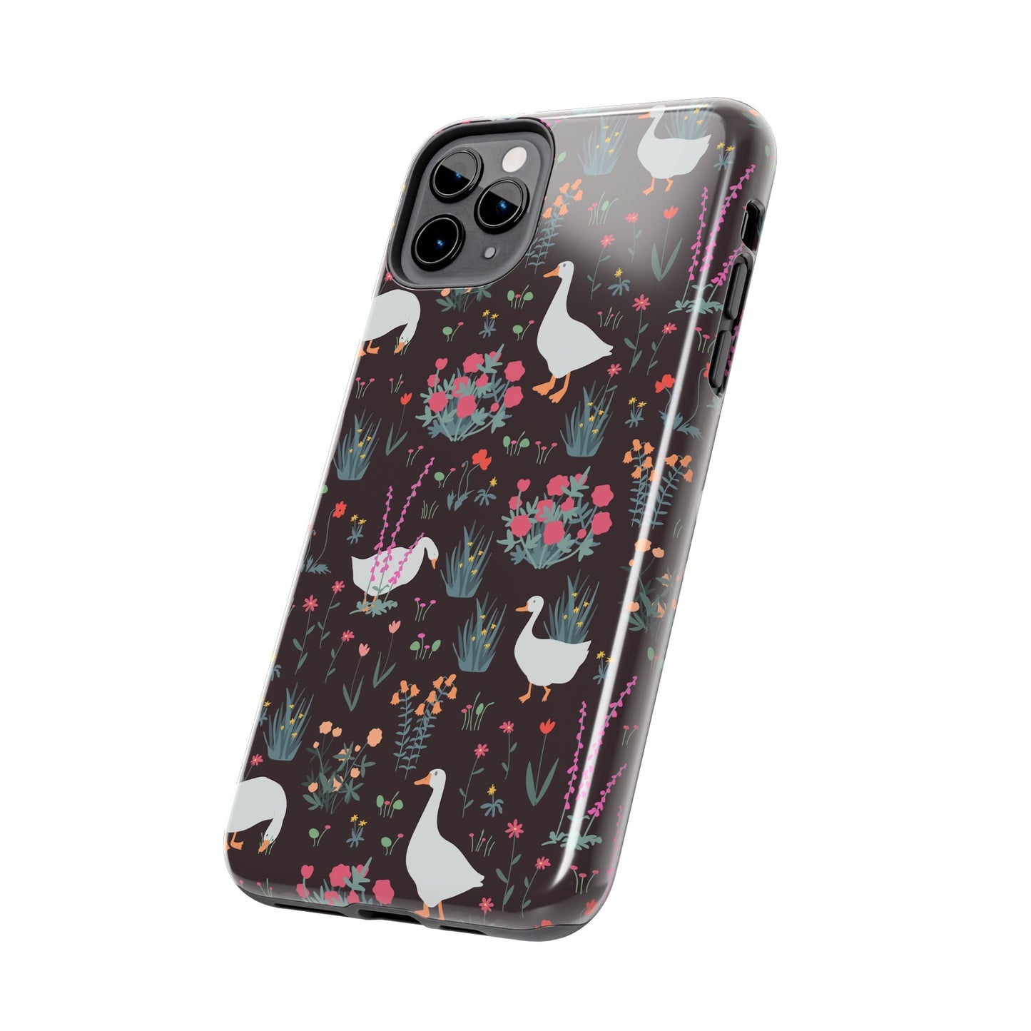 Whimsical Floral Goose Tough Phone Case - Stylish Protection for Nature Lovers