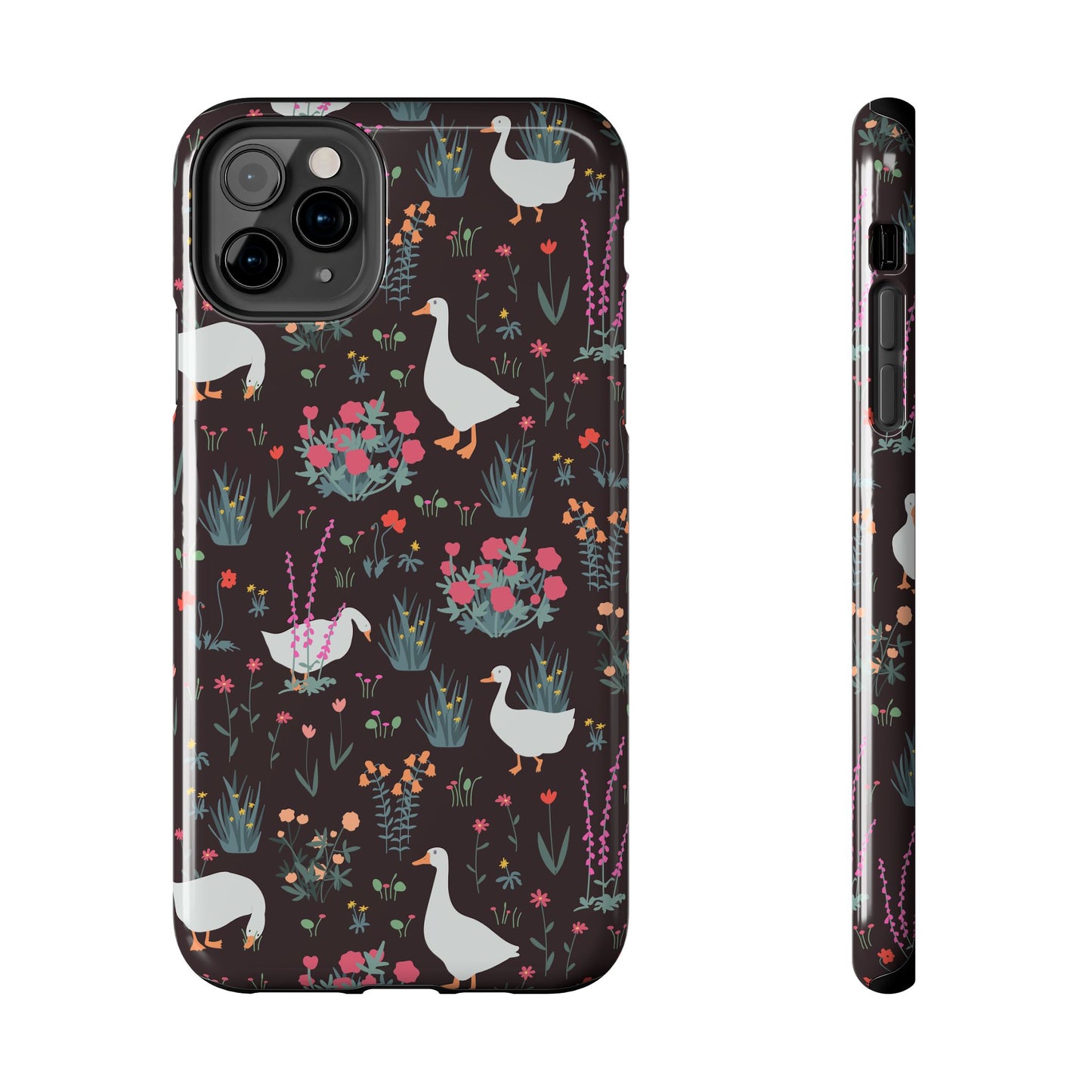 Whimsical Floral Goose Tough Phone Case - Stylish Protection for Nature Lovers