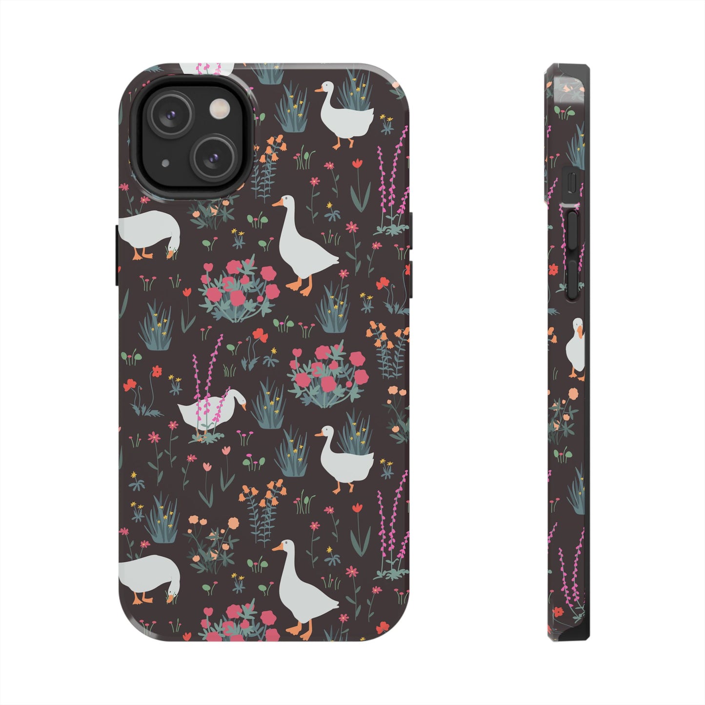 Whimsical Floral Goose Tough Phone Case - Stylish Protection for Nature Lovers