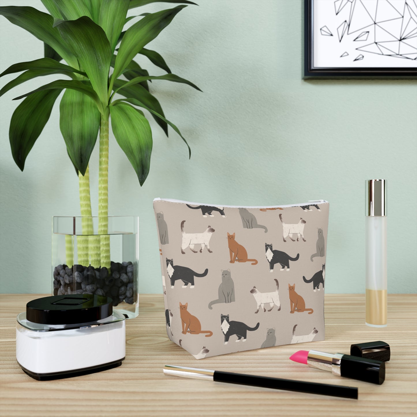 Cute Cubist Cat Print Cotton Cosmetic Bag - Pet Lover Gift