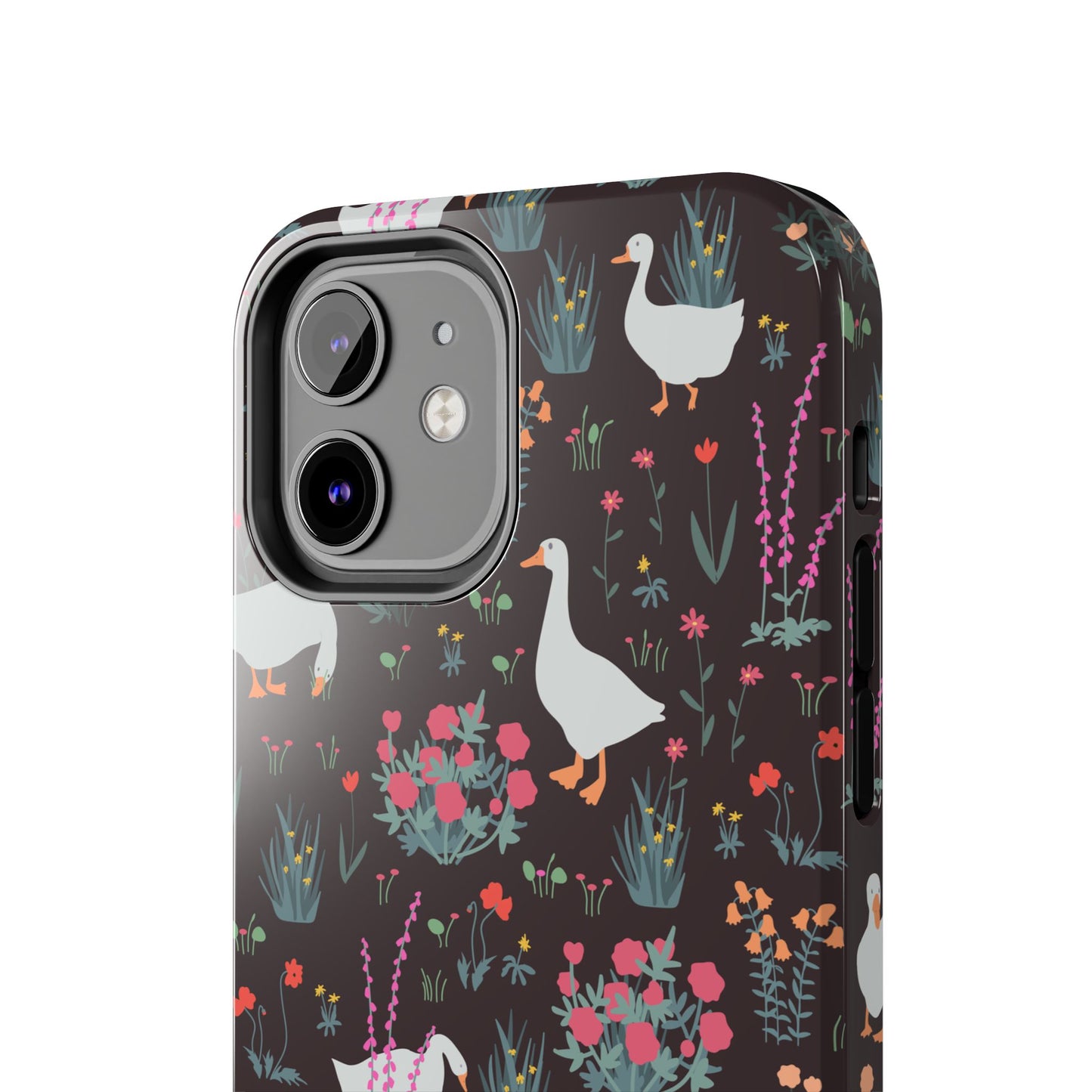 Whimsical Floral Goose Tough Phone Case - Stylish Protection for Nature Lovers