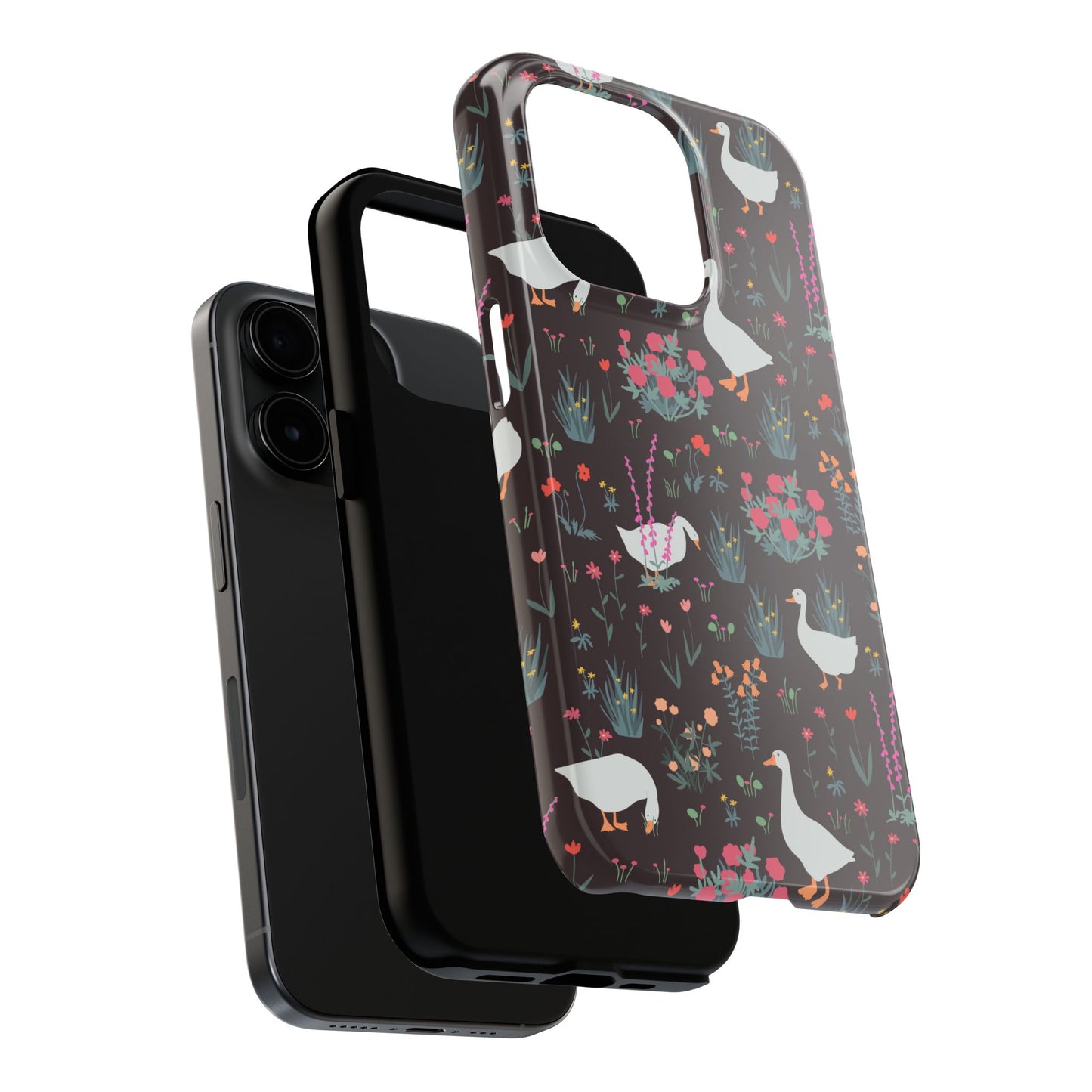 Whimsical Floral Goose Tough Phone Case - Stylish Protection for Nature Lovers