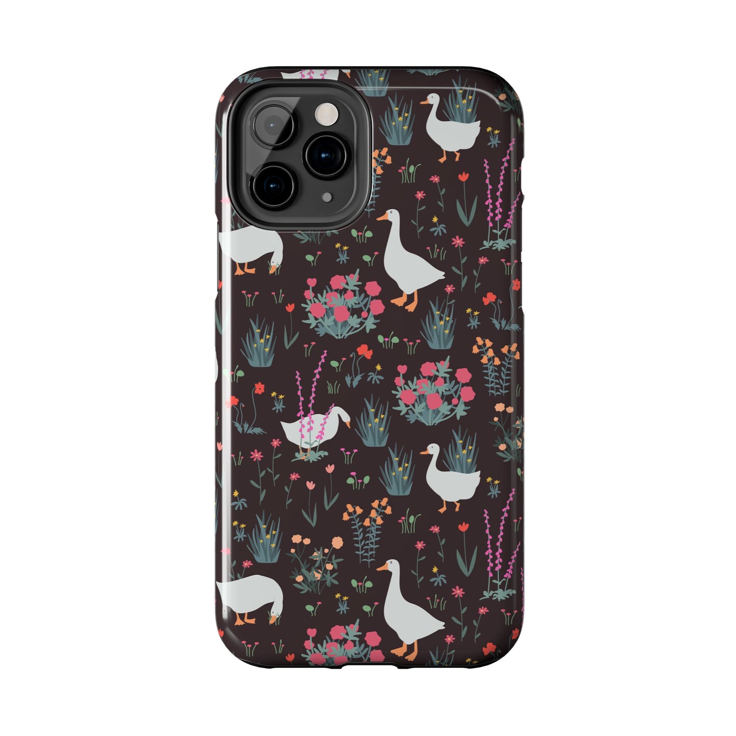 Whimsical Floral Goose Tough Phone Case - Stylish Protection for Nature Lovers
