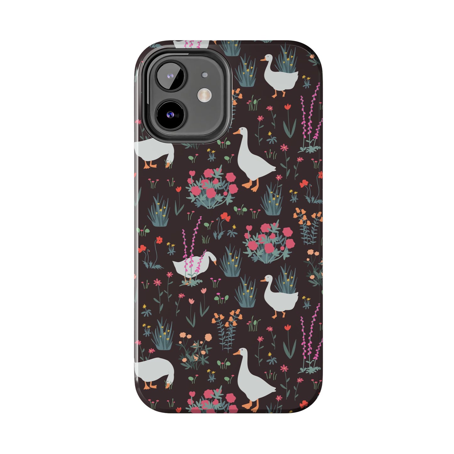 Whimsical Floral Goose Tough Phone Case - Stylish Protection for Nature Lovers