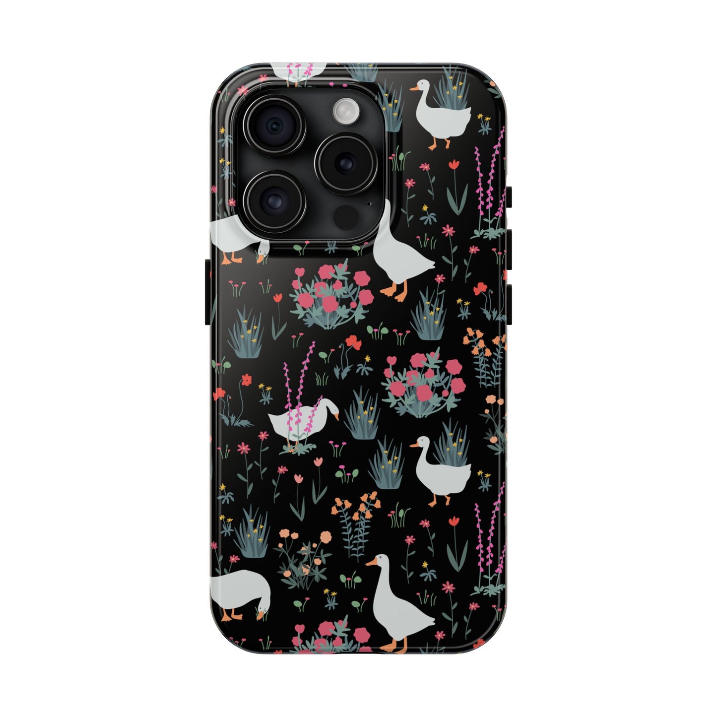Whimsical Floral Duck Tough Phone Case - Stylish Protection for Your Device