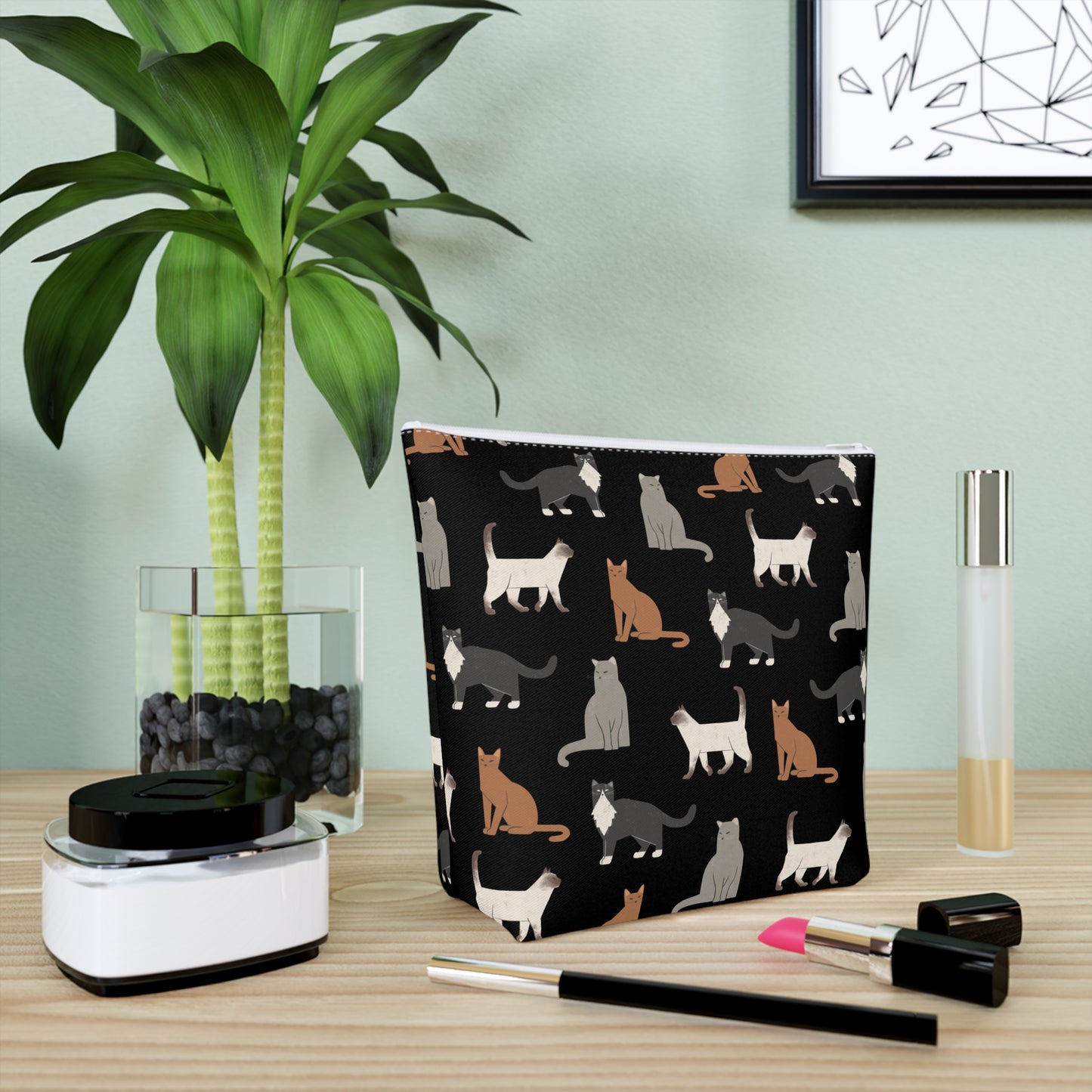 Cute Cubist Cat Print Cotton Cosmetic Bag - Pet Lover Gift