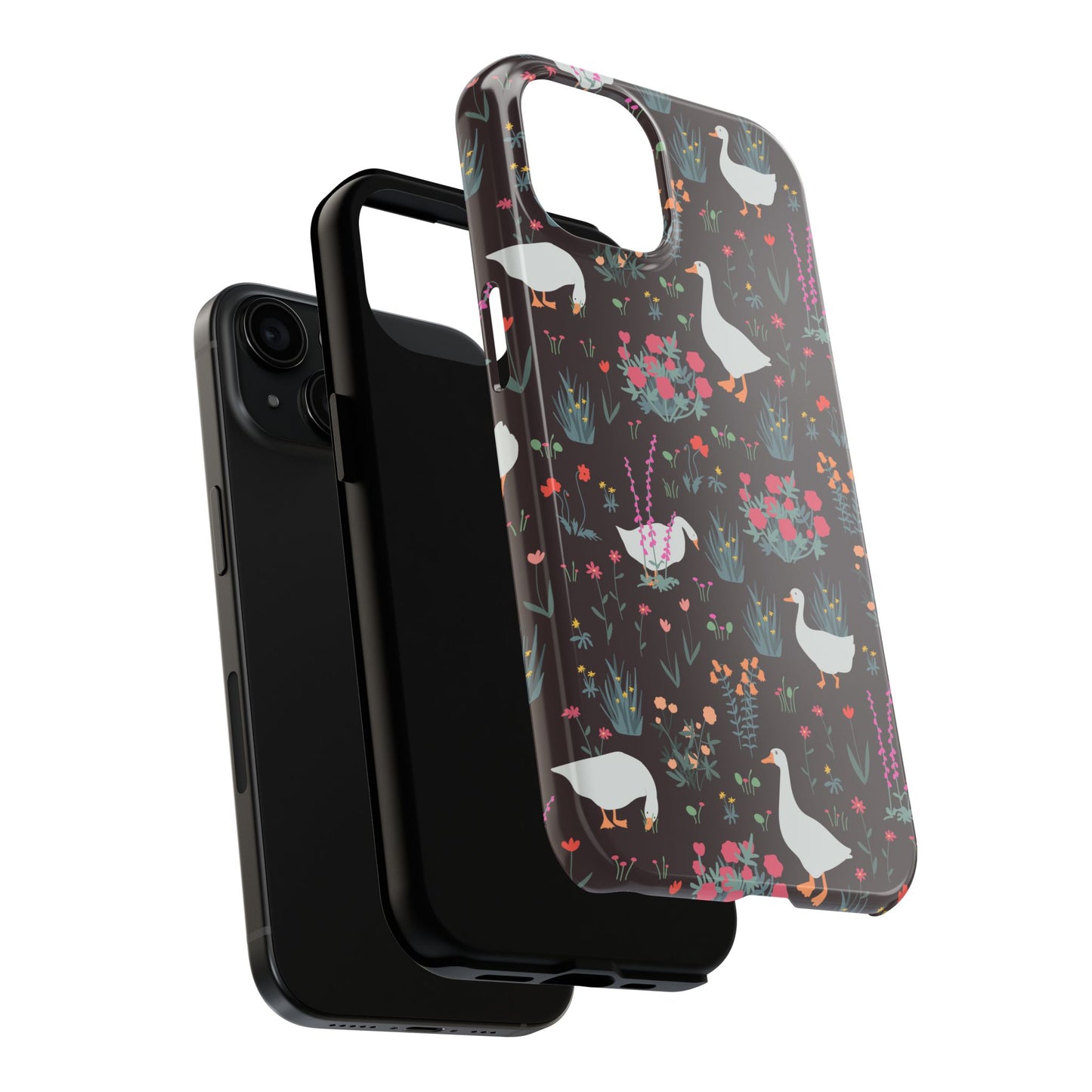 Whimsical Floral Goose Tough Phone Case - Stylish Protection for Nature Lovers