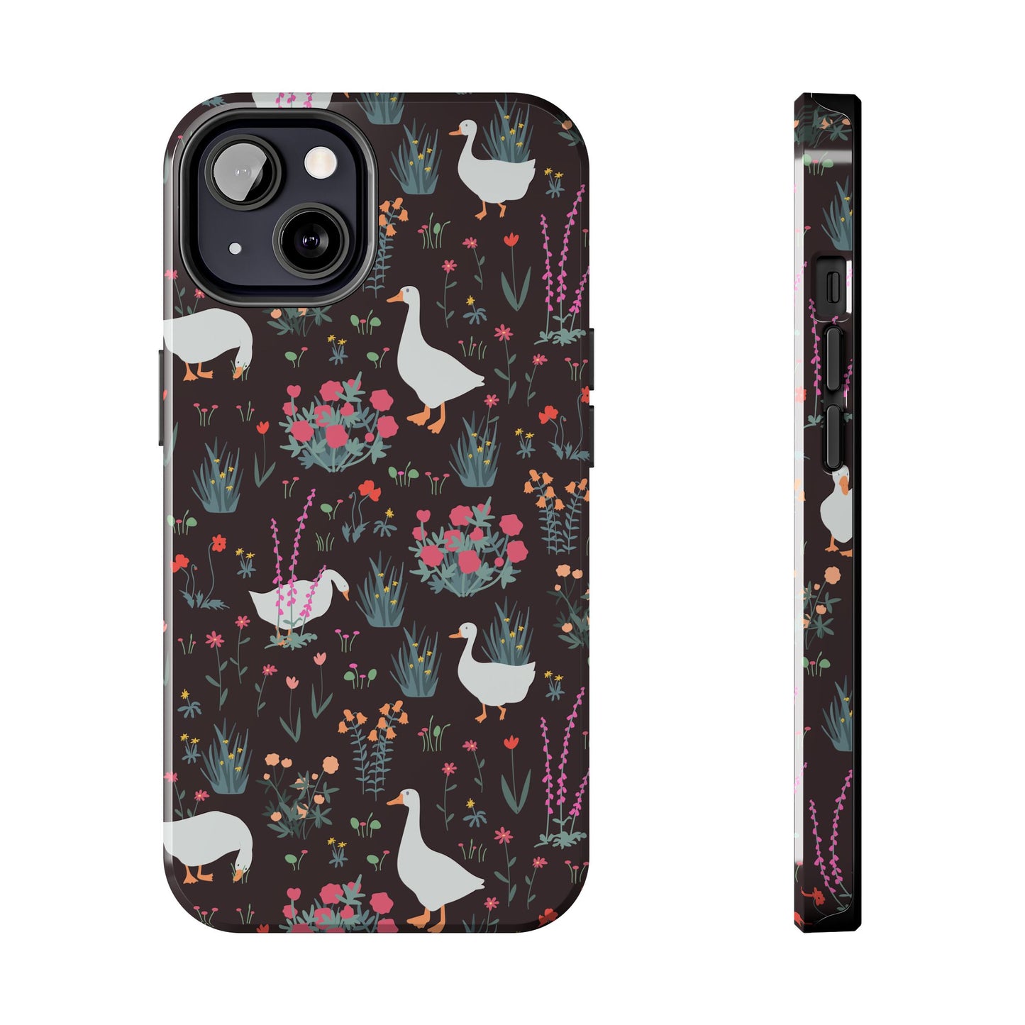 Whimsical Floral Goose Tough Phone Case - Stylish Protection for Nature Lovers
