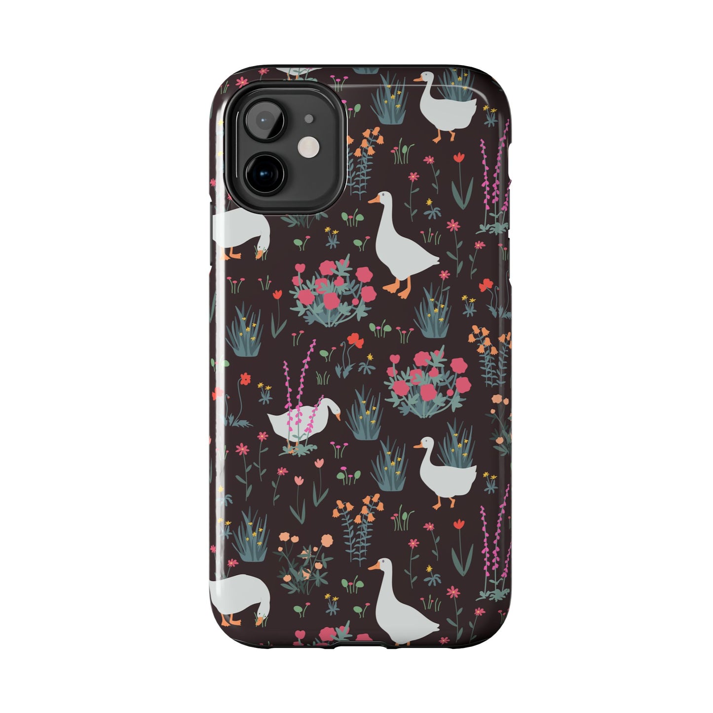 Whimsical Floral Goose Tough Phone Case - Stylish Protection for Nature Lovers