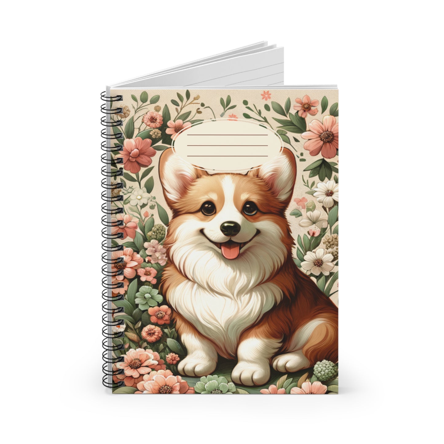 Cute Corgi Floral Spiral Notebook - Ruled Line for Dog Lovers