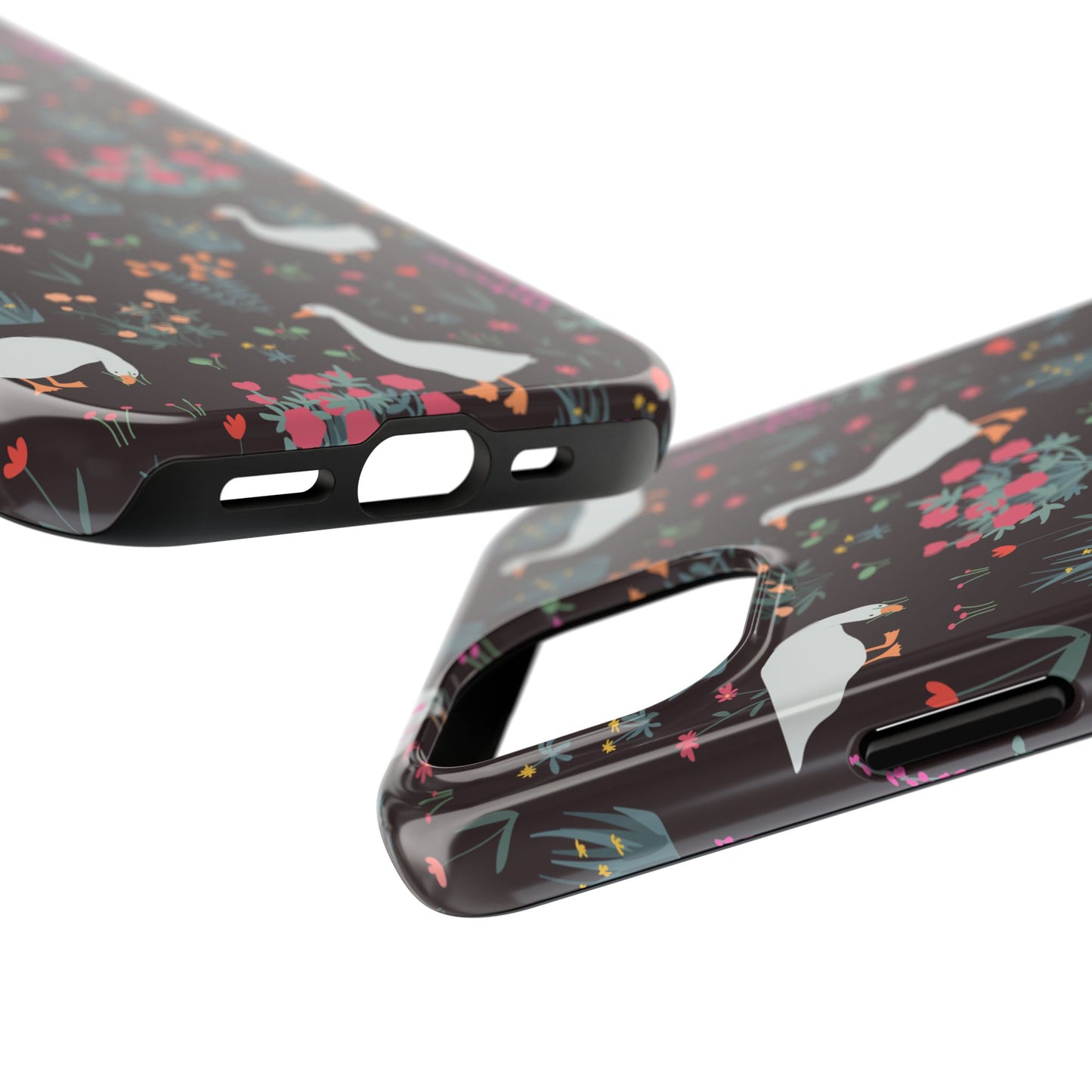 Whimsical Floral Goose Tough Phone Case - Stylish Protection for Nature Lovers