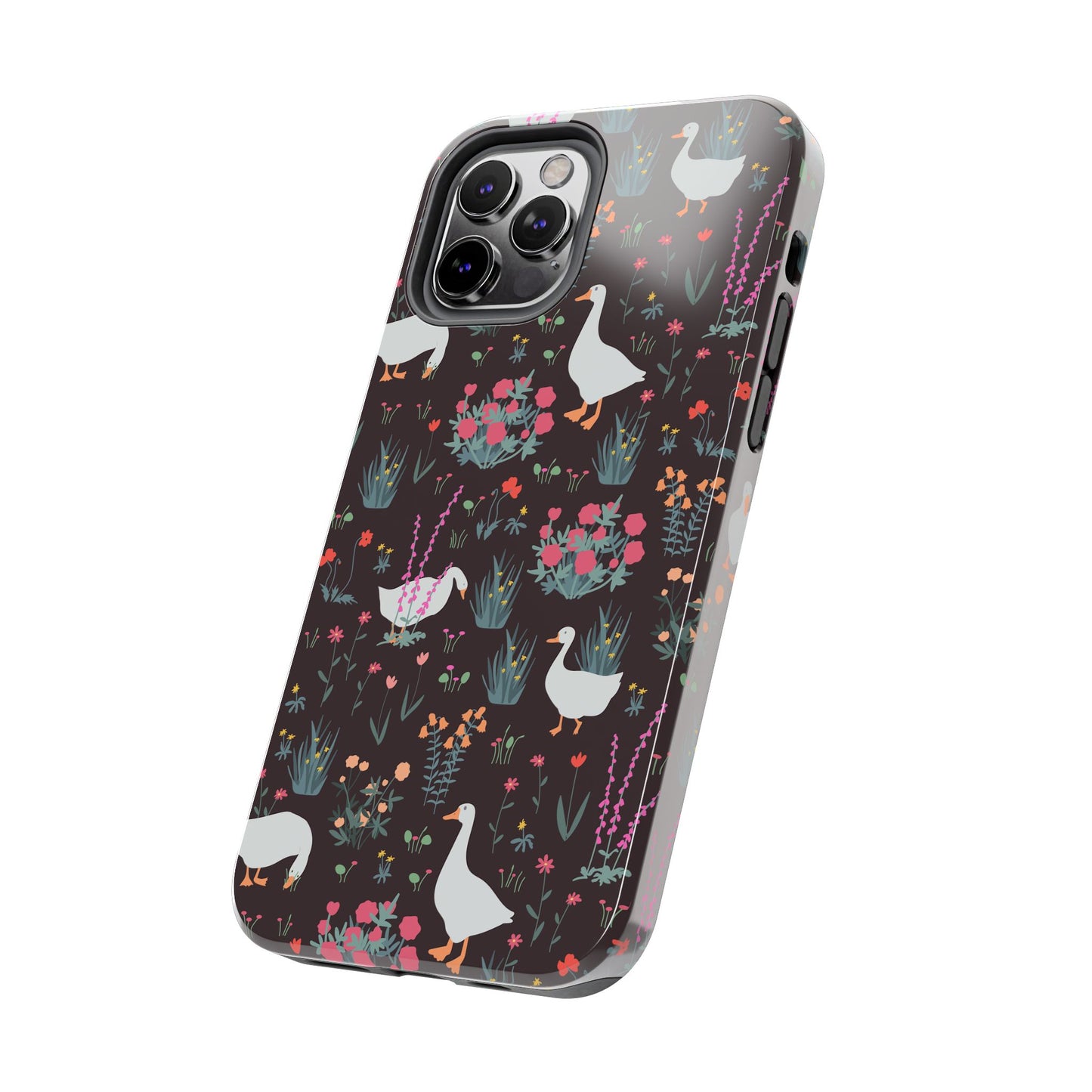 Whimsical Floral Goose Tough Phone Case - Stylish Protection for Nature Lovers