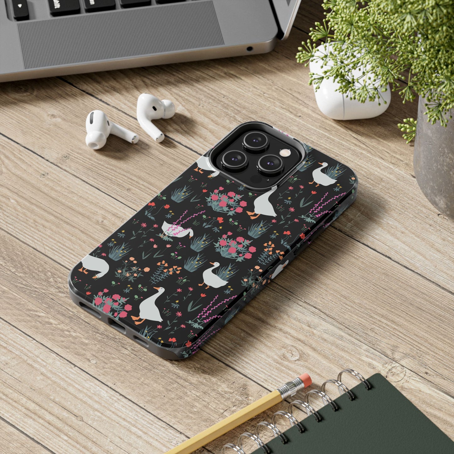 Whimsical Floral Duck Tough Phone Case - Stylish Protection for Your Device