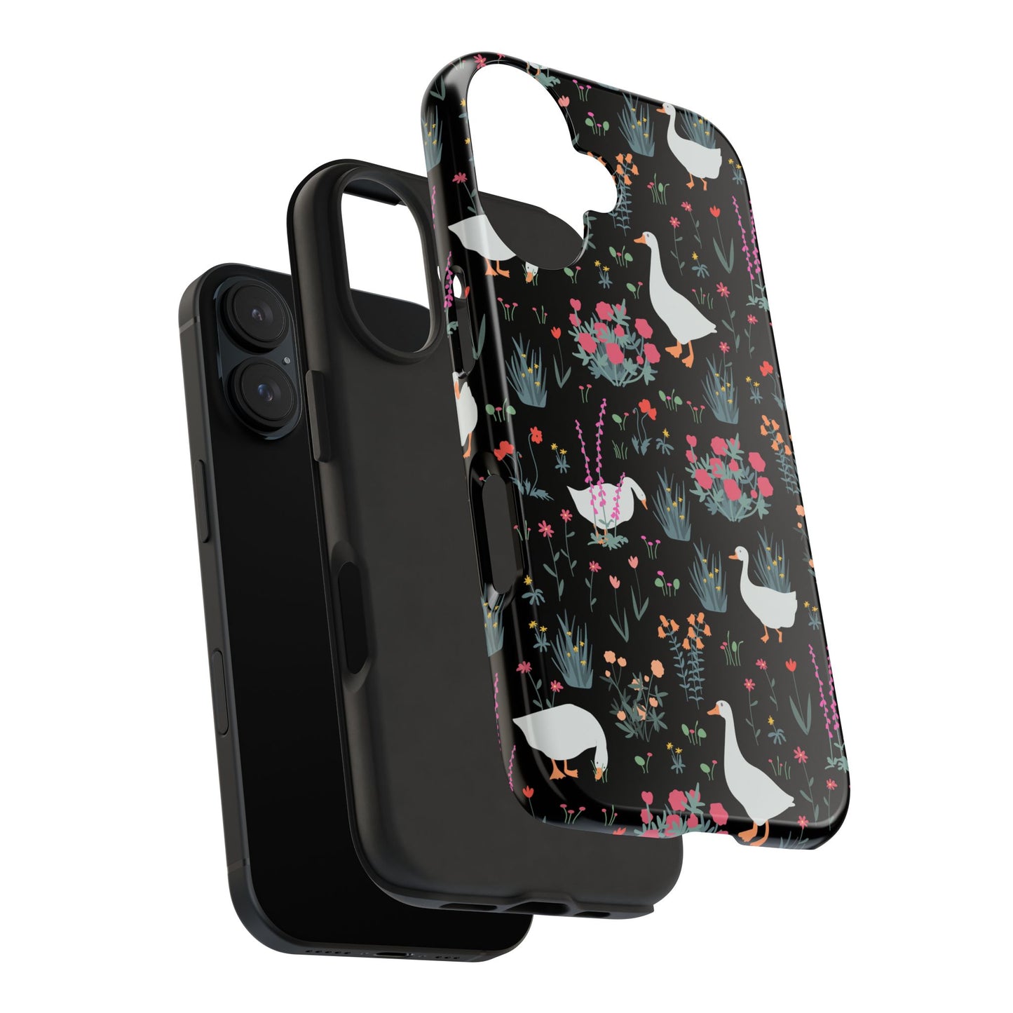 Whimsical Floral Duck Tough Phone Case - Stylish Protection for Your Device