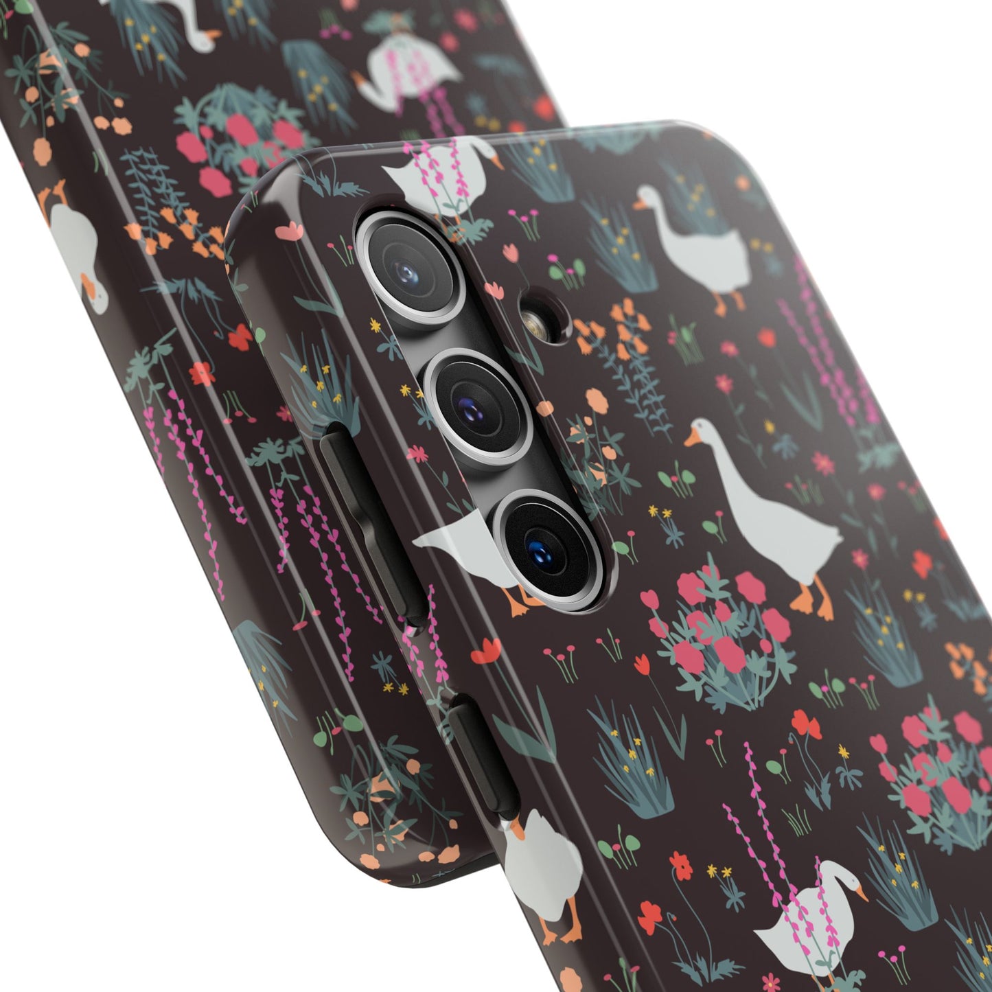Whimsical Floral Goose Tough Phone Case - Stylish Protection for Nature Lovers