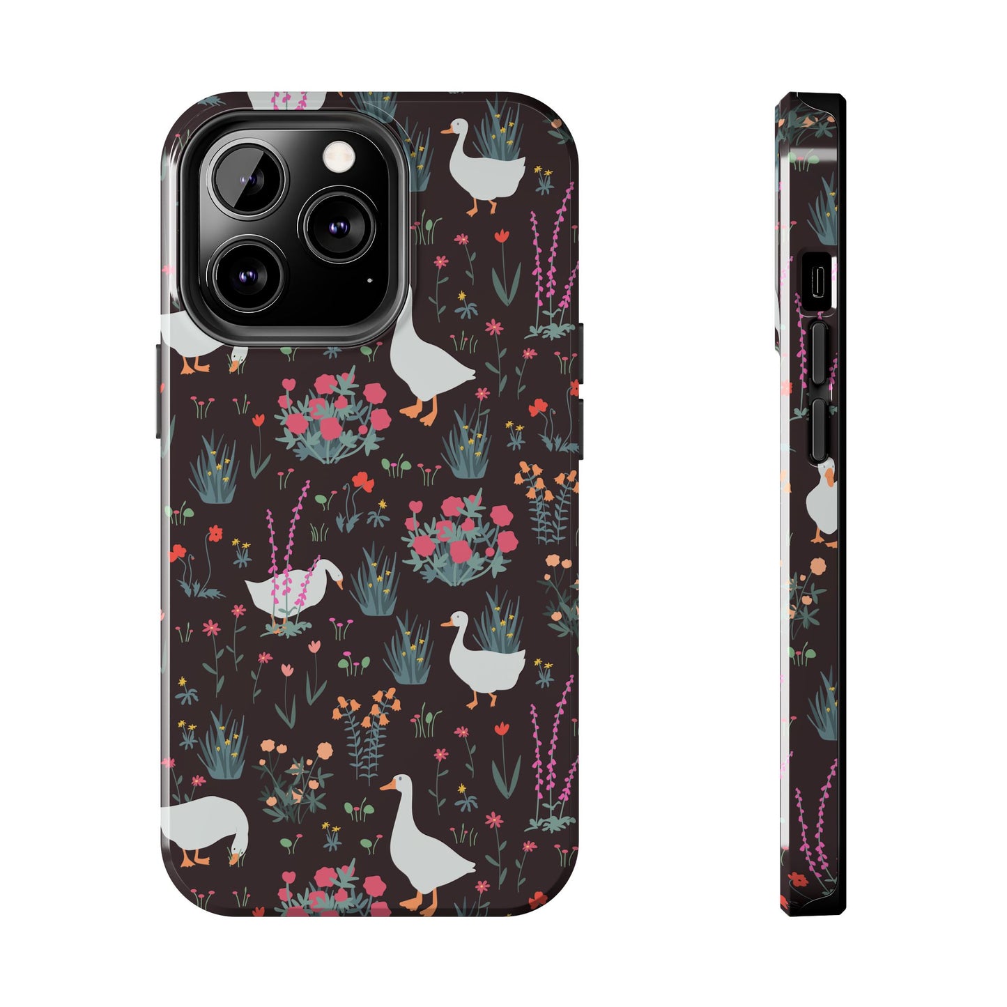 Whimsical Floral Goose Tough Phone Case - Stylish Protection for Nature Lovers