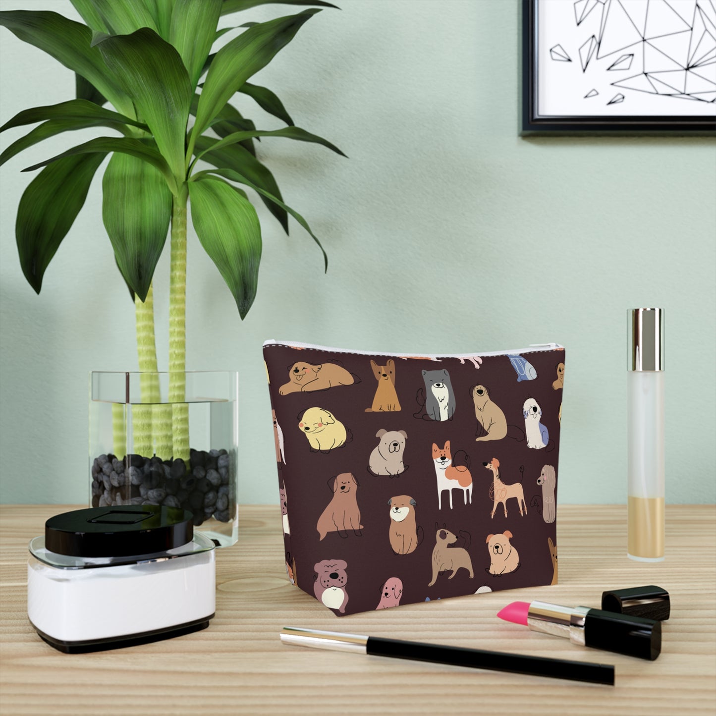 Adorable Dog Patterned Cotton Cosmetic Bag - Perfect Gift for Pet Lovers