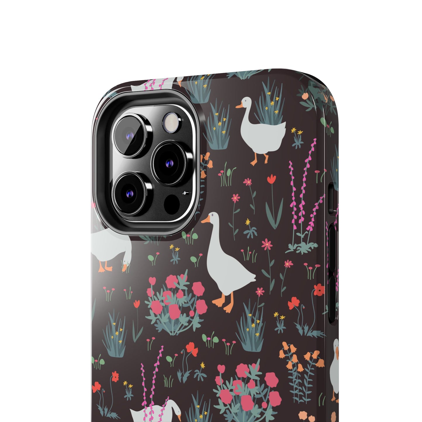 Whimsical Floral Goose Tough Phone Case - Stylish Protection for Nature Lovers
