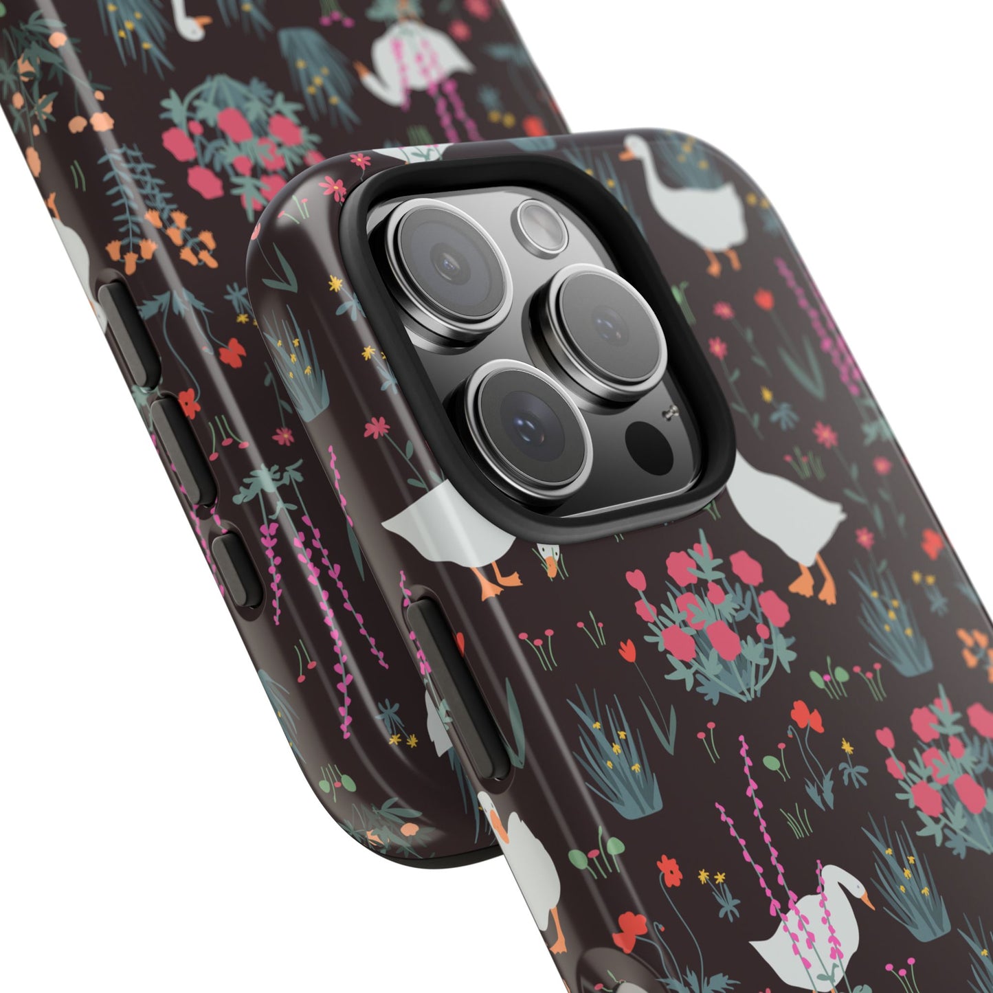 Whimsical Floral Goose Tough Phone Case - Stylish Protection for Nature Lovers
