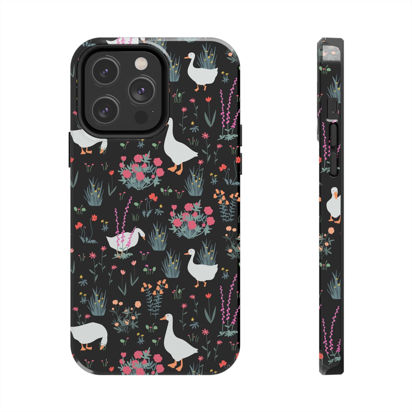 Whimsical Floral Duck Tough Phone Case - Stylish Protection for Your Device