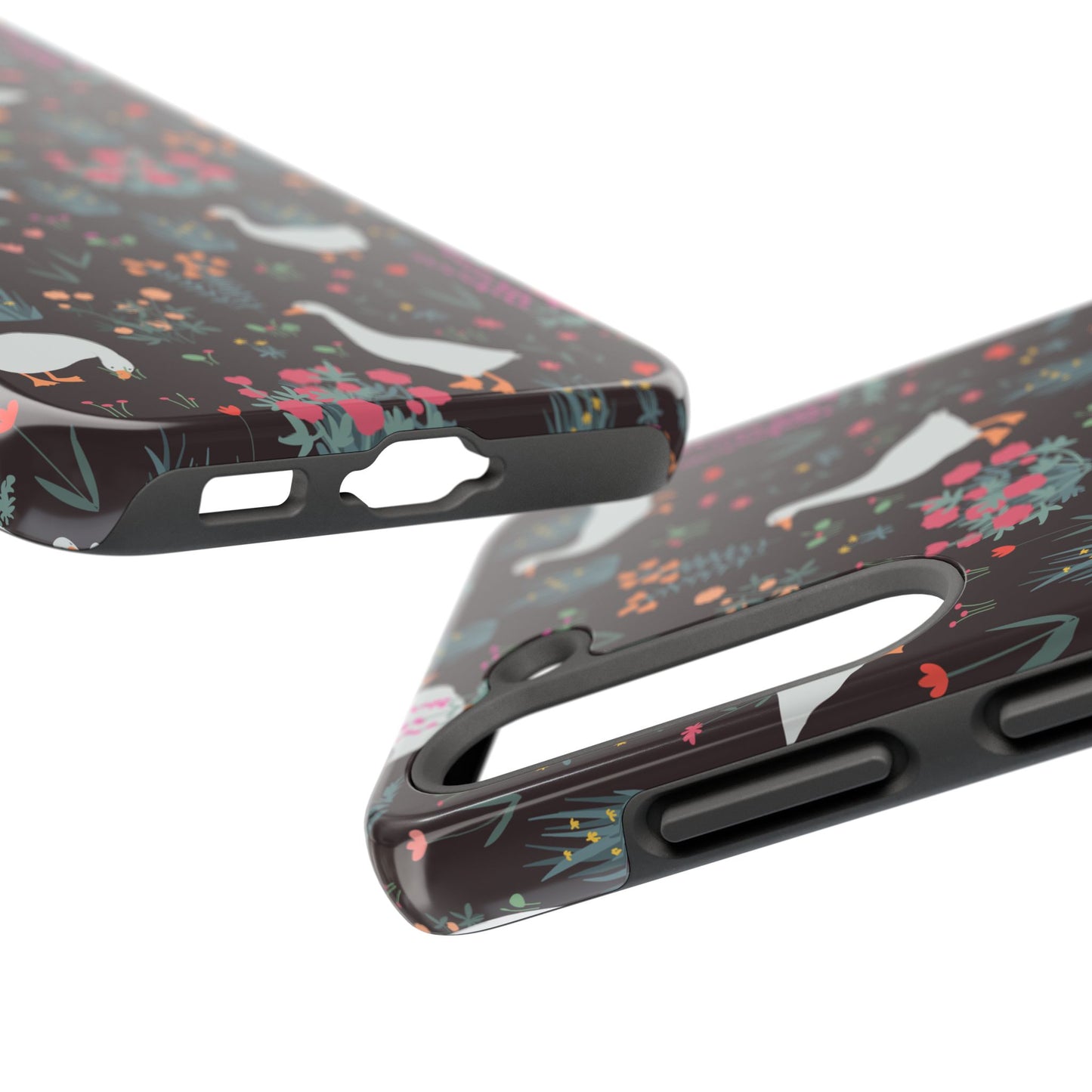 Whimsical Floral Goose Tough Phone Case - Stylish Protection for Nature Lovers