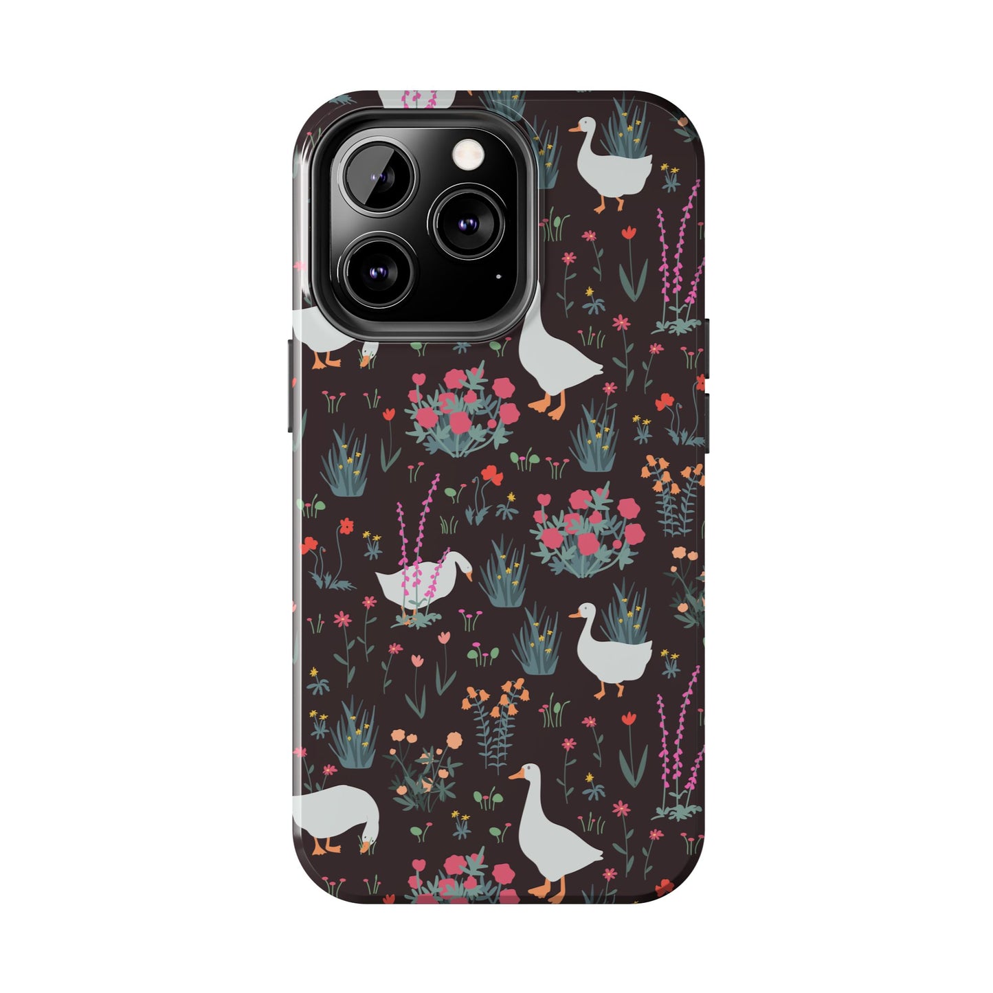 Whimsical Floral Goose Tough Phone Case - Stylish Protection for Nature Lovers