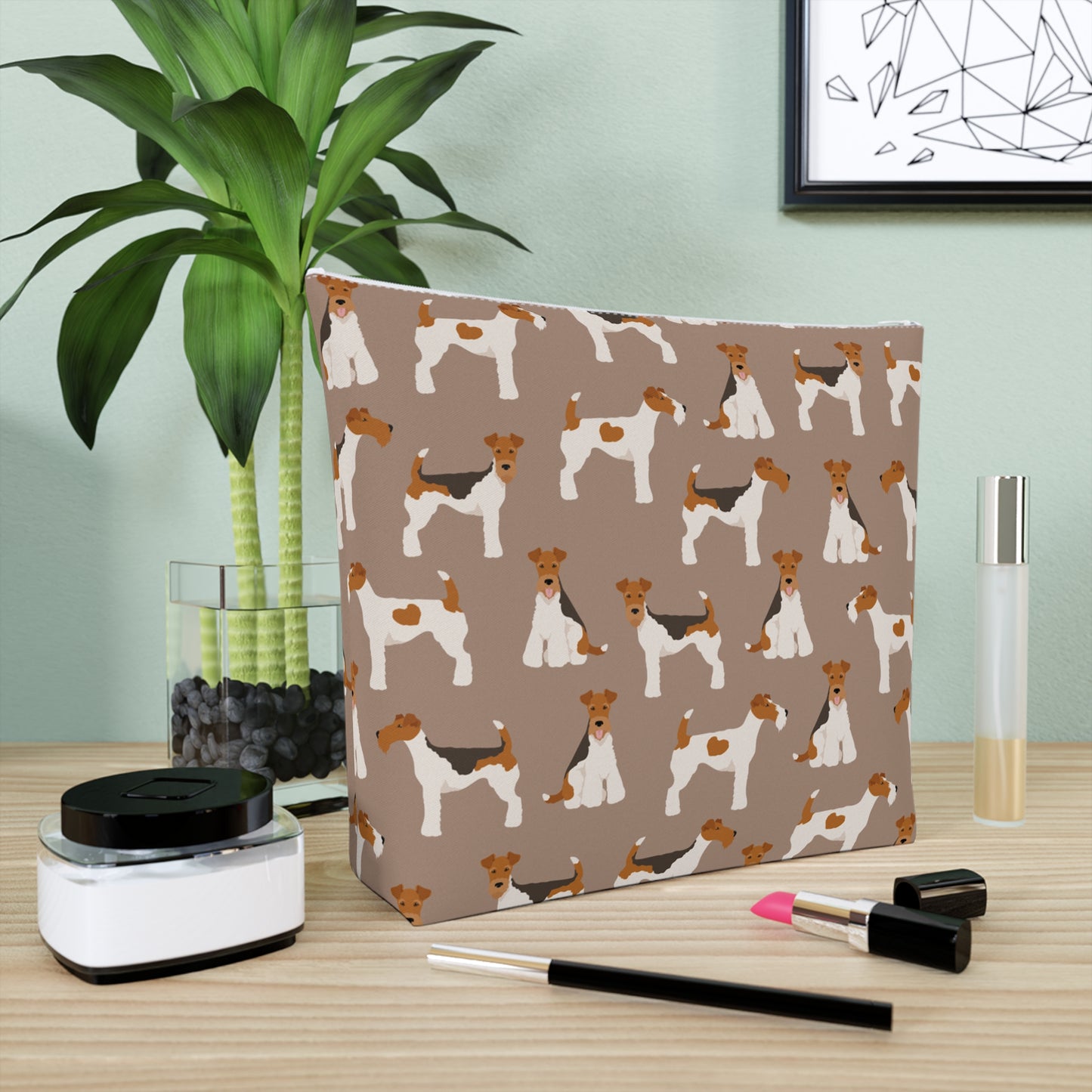 Adorable Wire Fox Terrier Patterned Cotton Cosmetic Bag - Perfect Gift for Pet Lovers