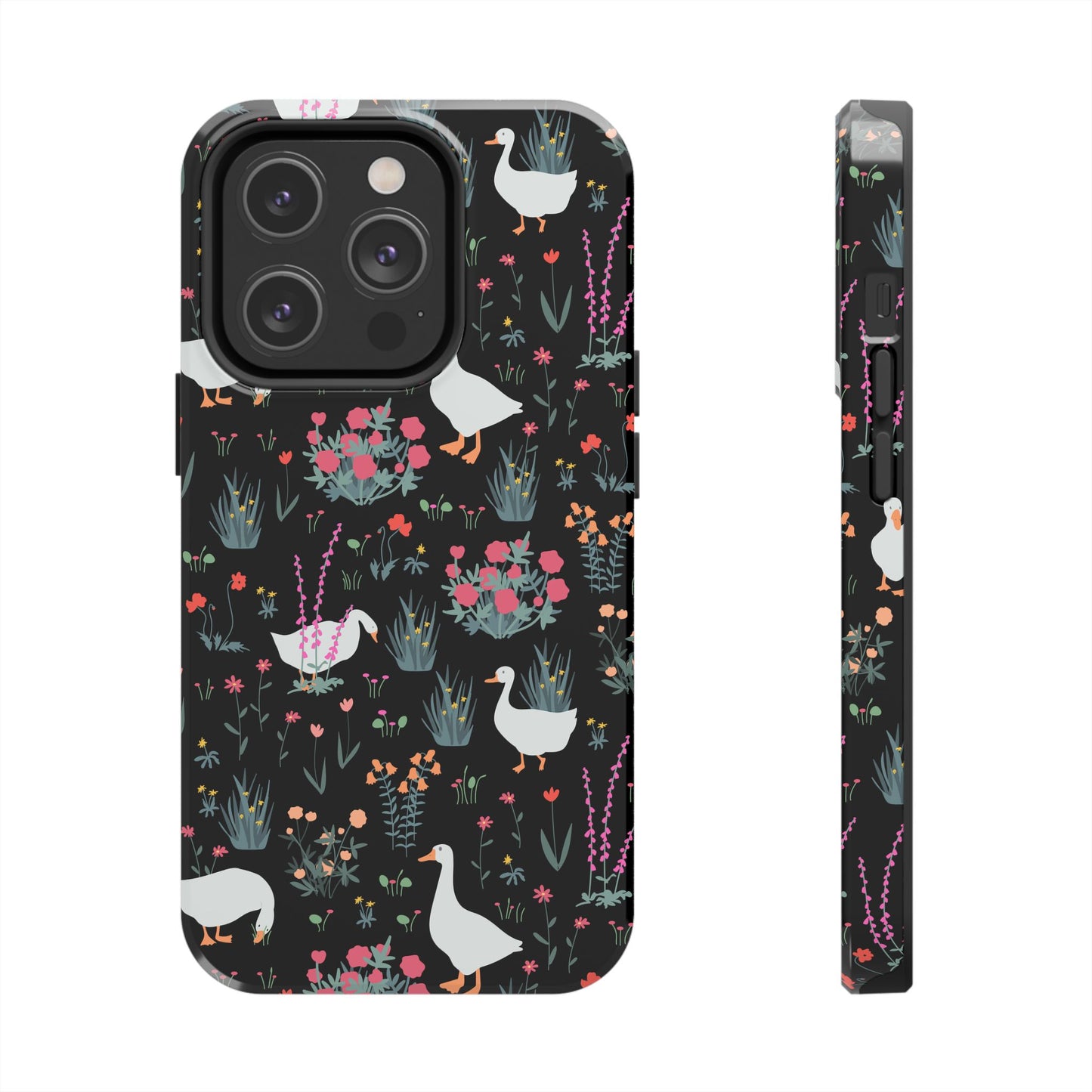 Whimsical Floral Duck Tough Phone Case - Stylish Protection for Your Device