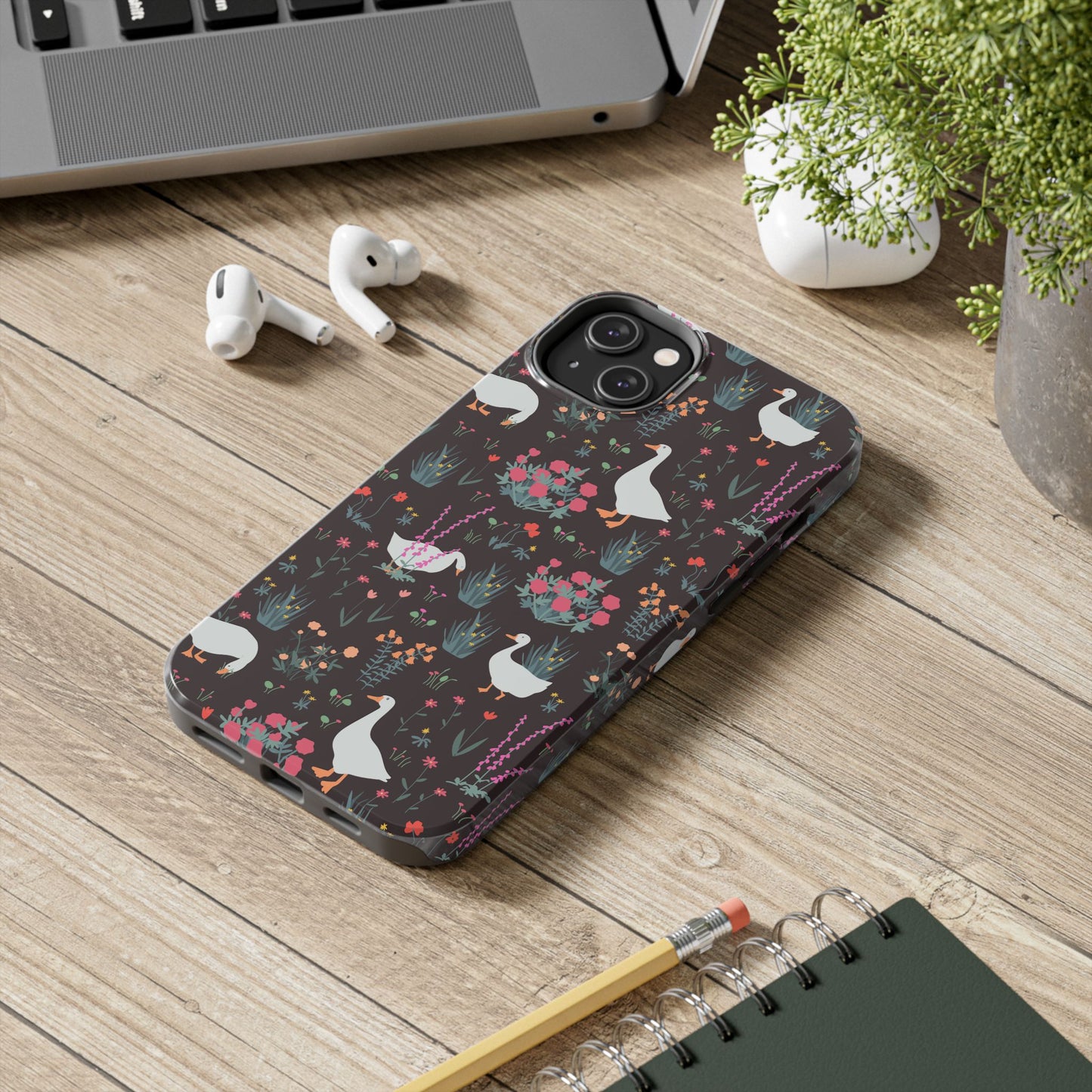 Whimsical Floral Goose Tough Phone Case - Stylish Protection for Nature Lovers