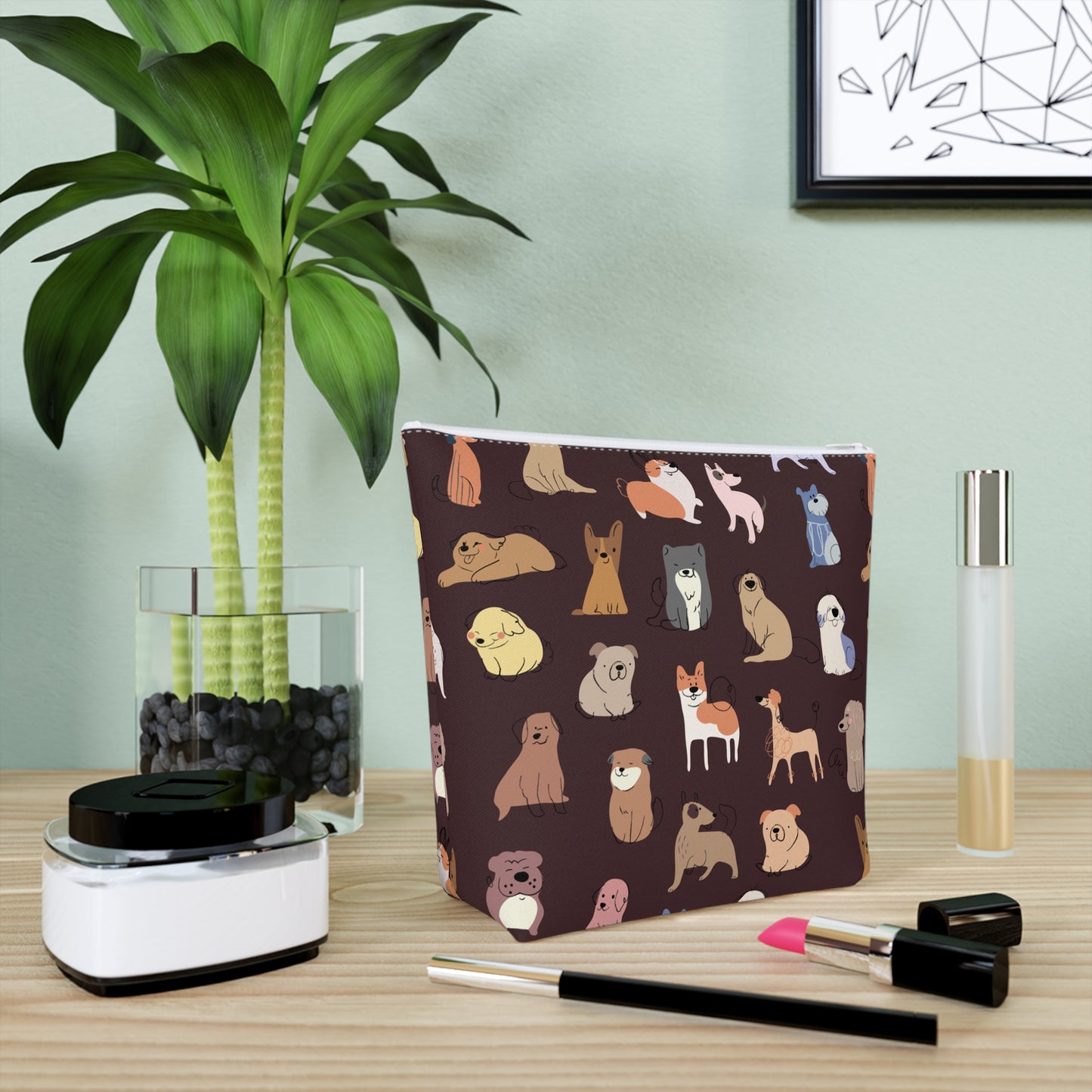 Adorable Dog Patterned Cotton Cosmetic Bag - Perfect Gift for Pet Lovers