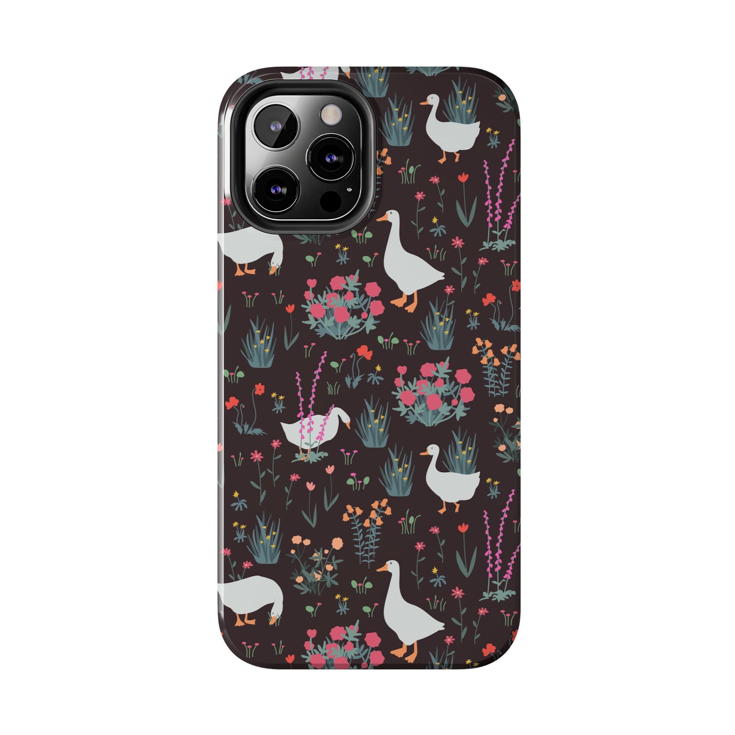 Whimsical Floral Goose Tough Phone Case - Stylish Protection for Nature Lovers