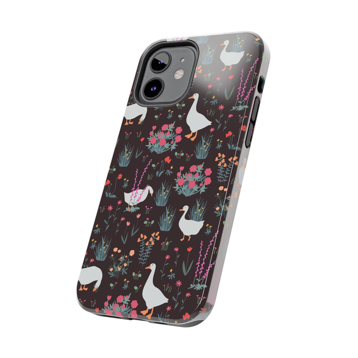 Whimsical Floral Goose Tough Phone Case - Stylish Protection for Nature Lovers