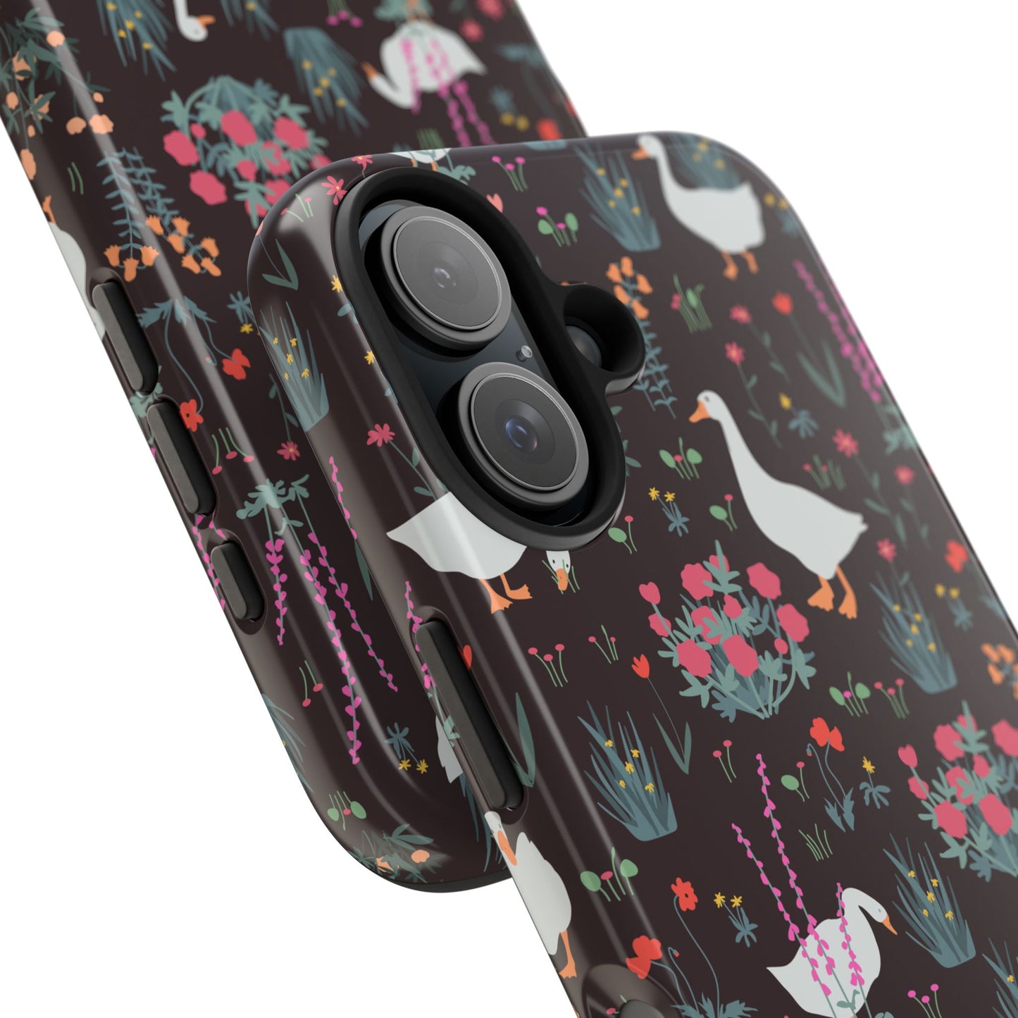 Whimsical Floral Goose Tough Phone Case - Stylish Protection for Nature Lovers