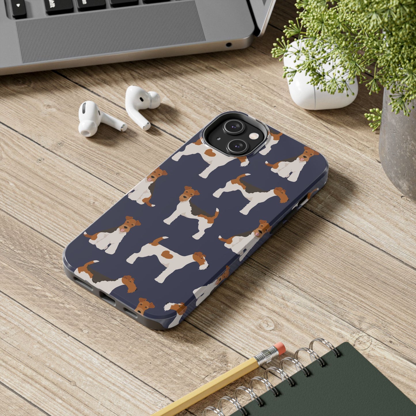Tough Phone Cases with Adorable Fox Terrier in navy Design - Durable Pet Lover Accessory