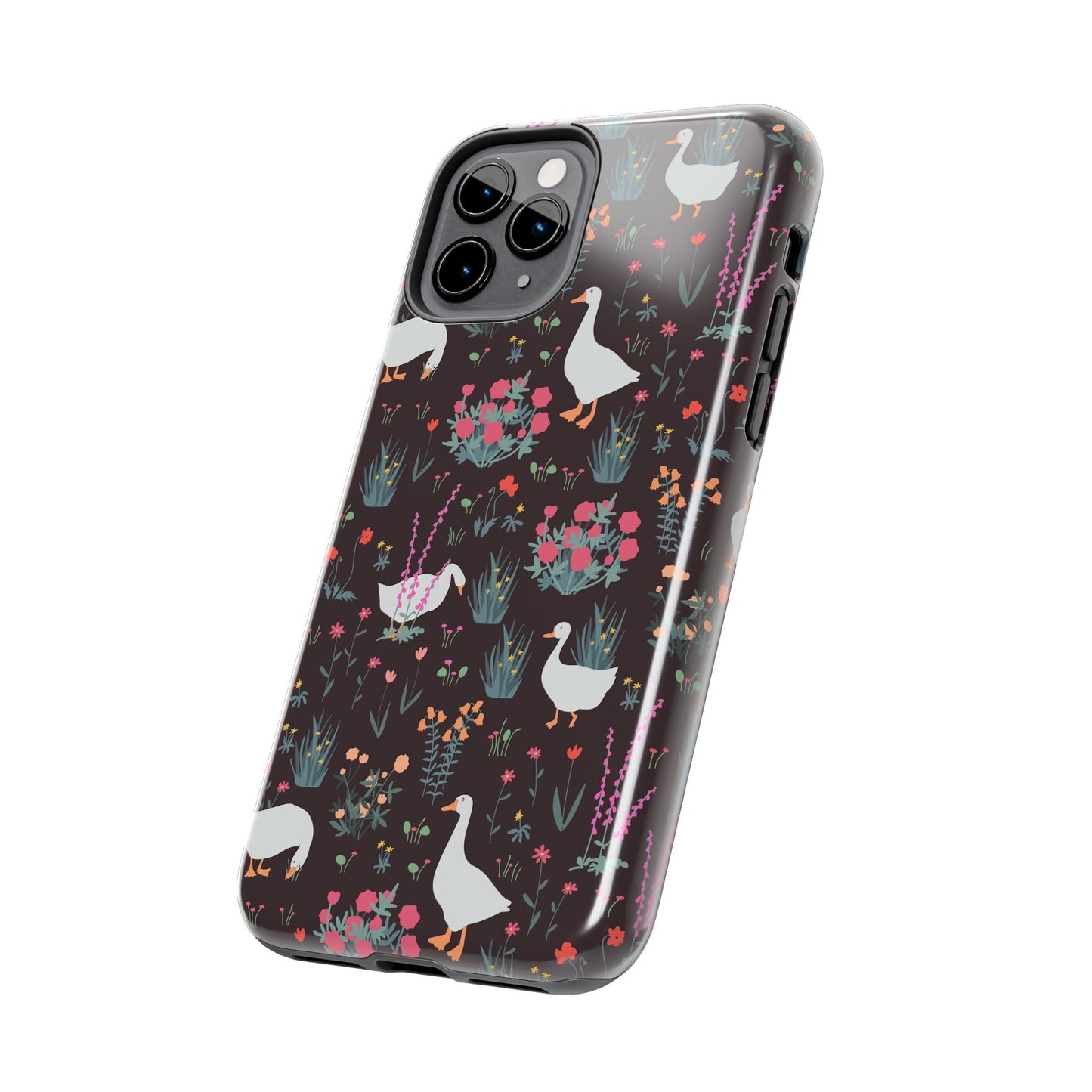 Whimsical Floral Goose Tough Phone Case - Stylish Protection for Nature Lovers