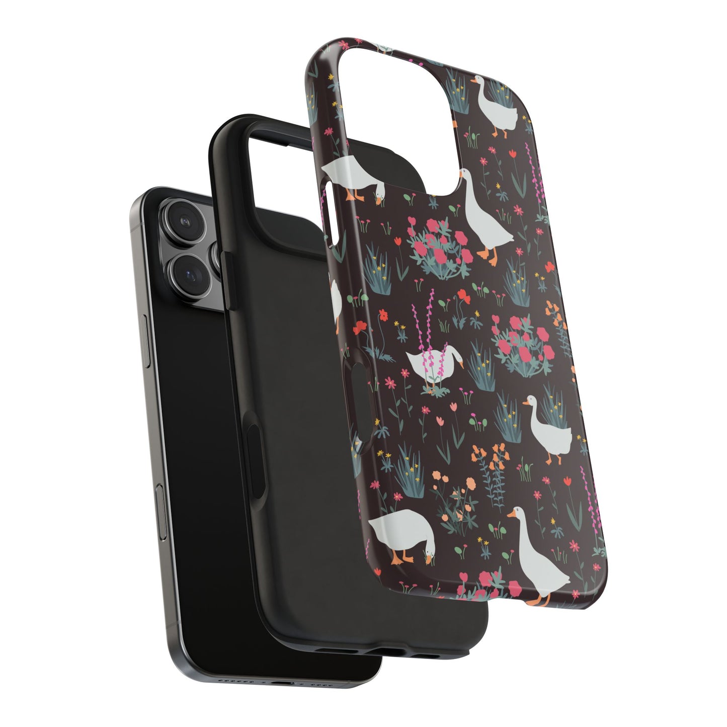 Whimsical Floral Goose Tough Phone Case - Stylish Protection for Nature Lovers