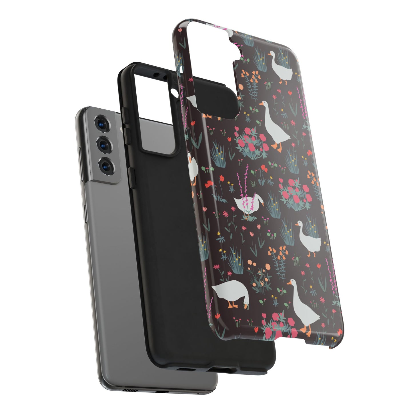 Whimsical Floral Goose Tough Phone Case - Stylish Protection for Nature Lovers