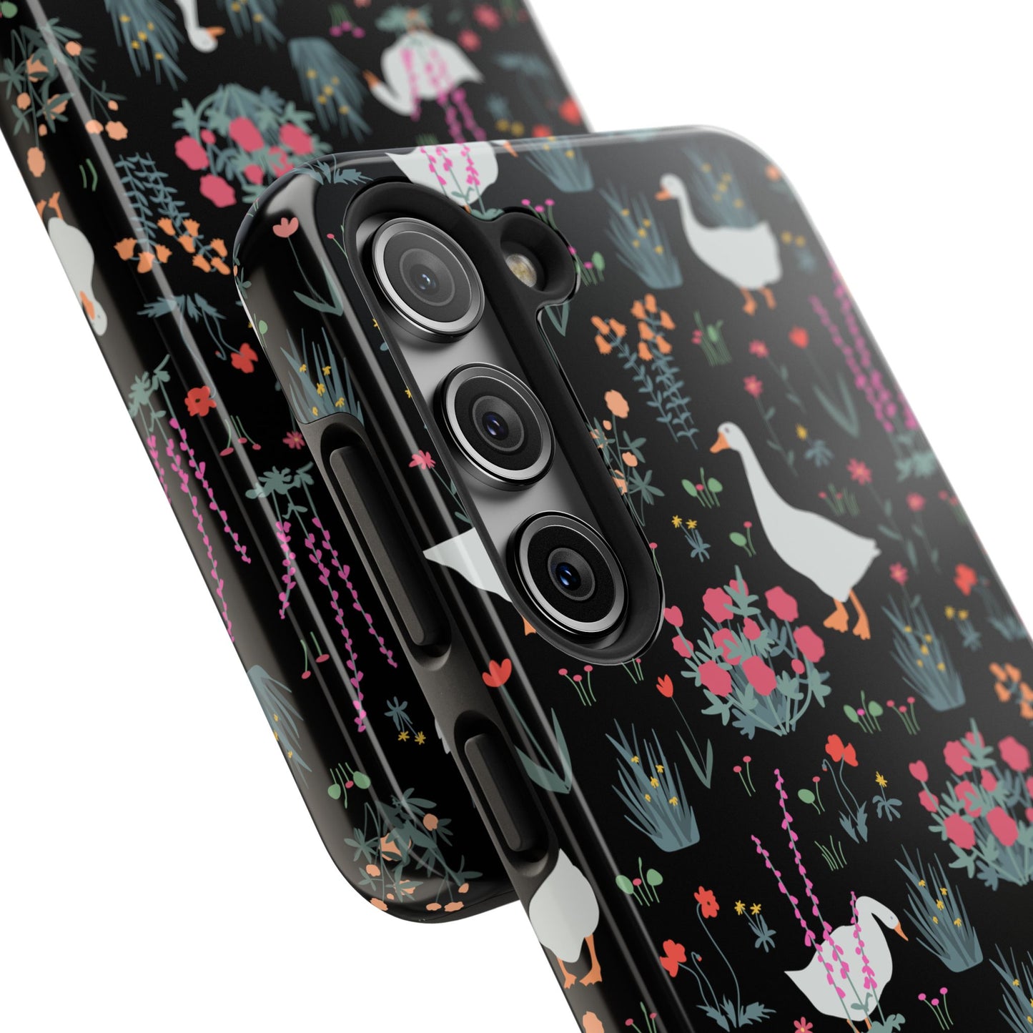 Whimsical Floral Duck Tough Phone Case - Stylish Protection for Your Device