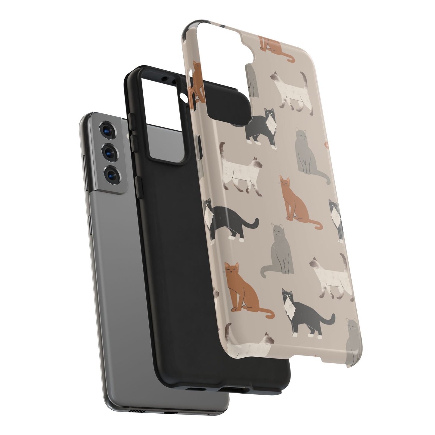 Cubist Cat Pattern Tough Phone Cases for Pet Lovers - Durable Protection and Cute Design