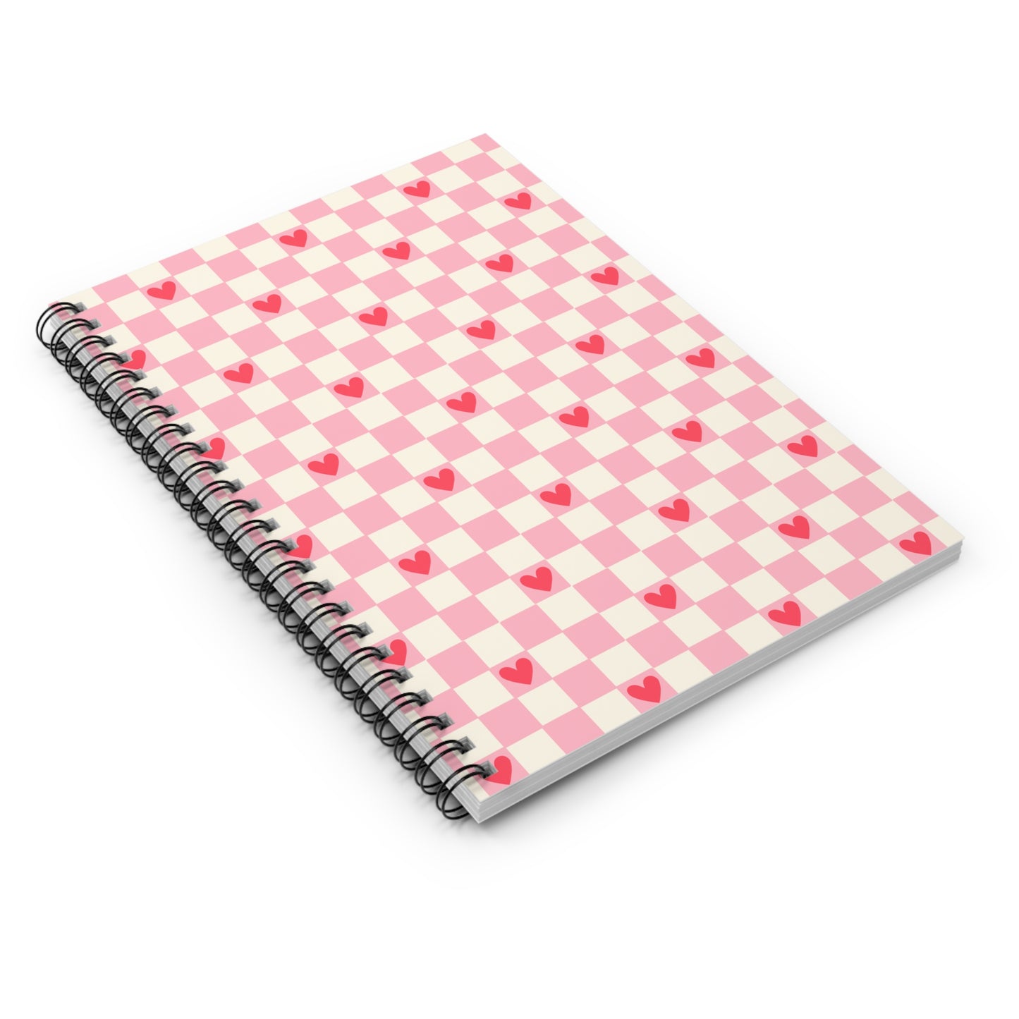 Love Heart Check Spiral Notebook - Ruled Lines for Sweet Notes