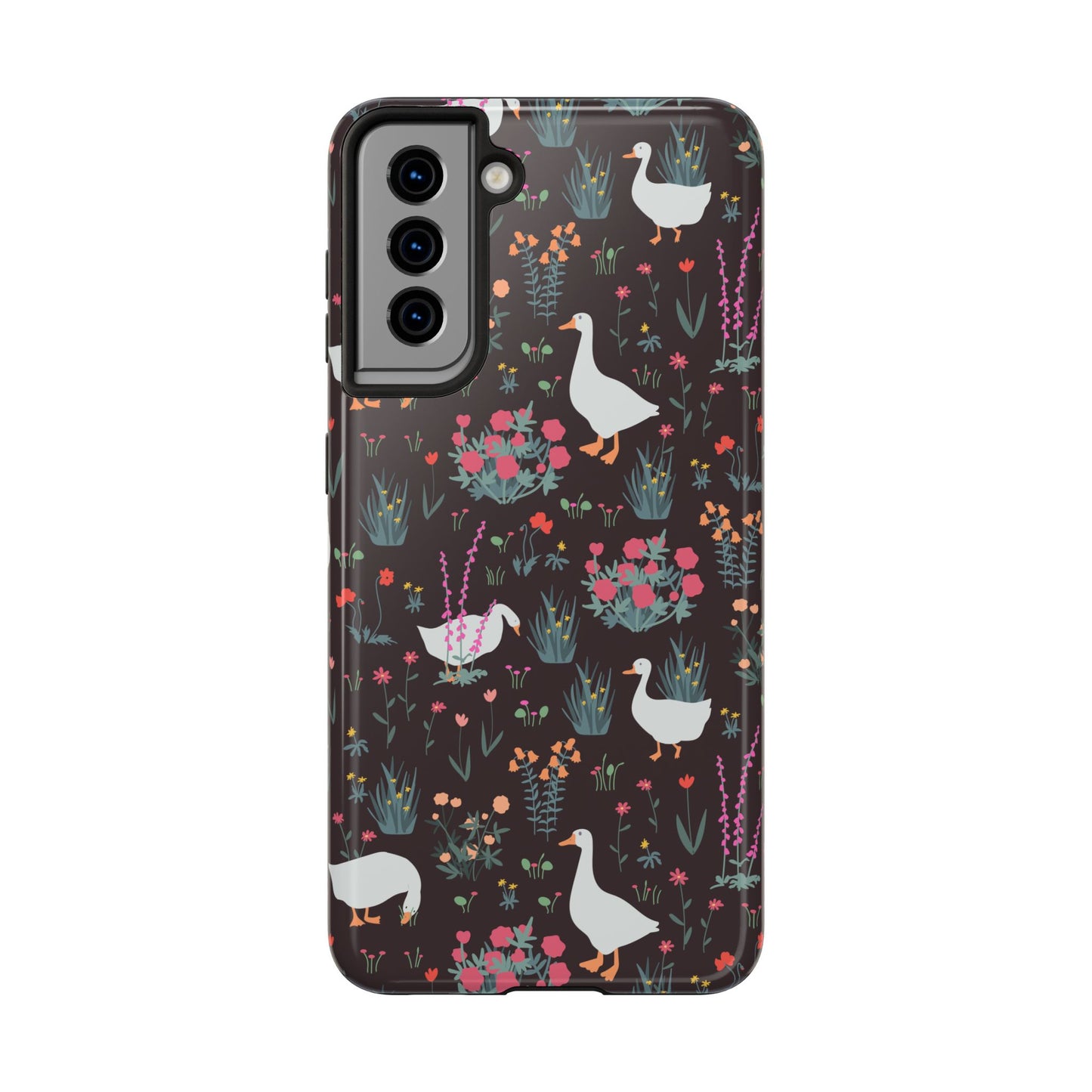 Whimsical Floral Goose Tough Phone Case - Stylish Protection for Nature Lovers