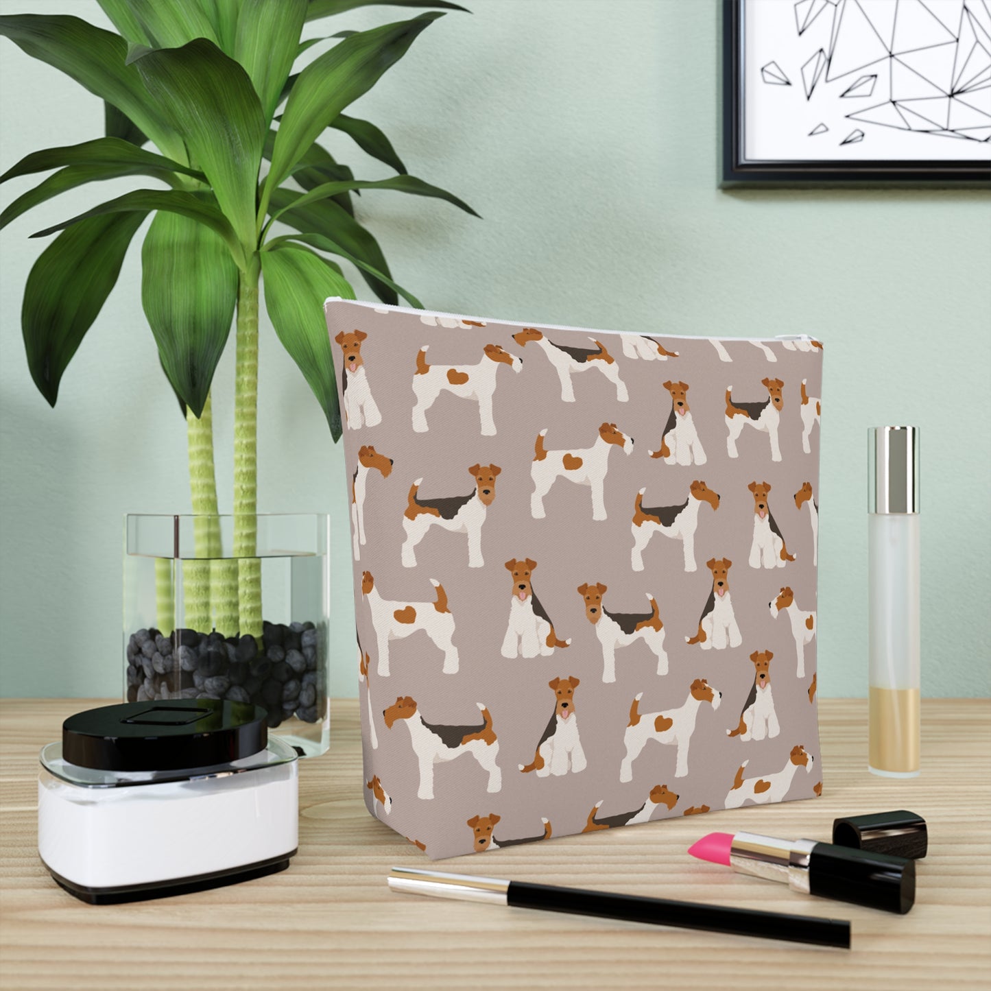 Adorable Wire Fox Terrier Patterned Cotton Cosmetic Bag - Perfect Gift for Pet Lovers