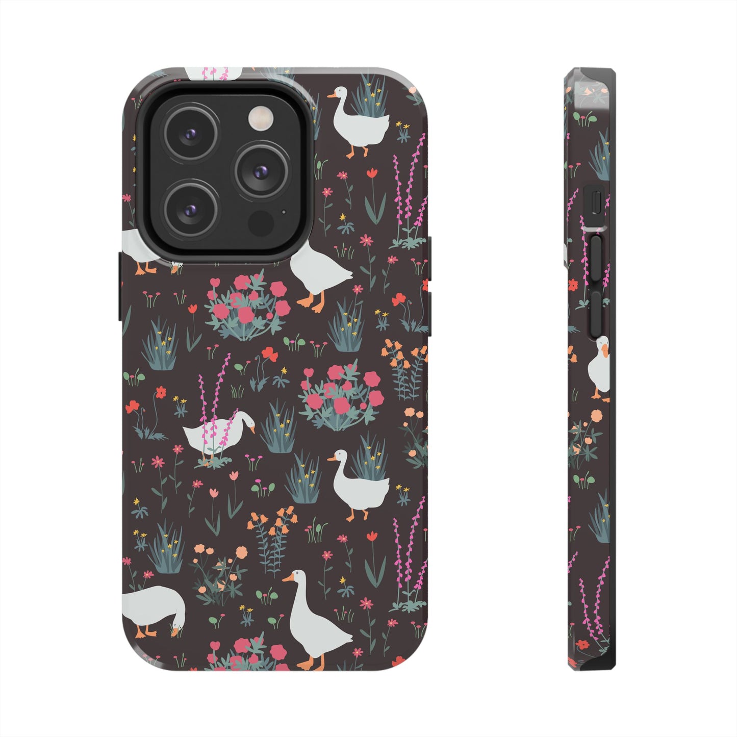Whimsical Floral Goose Tough Phone Case - Stylish Protection for Nature Lovers
