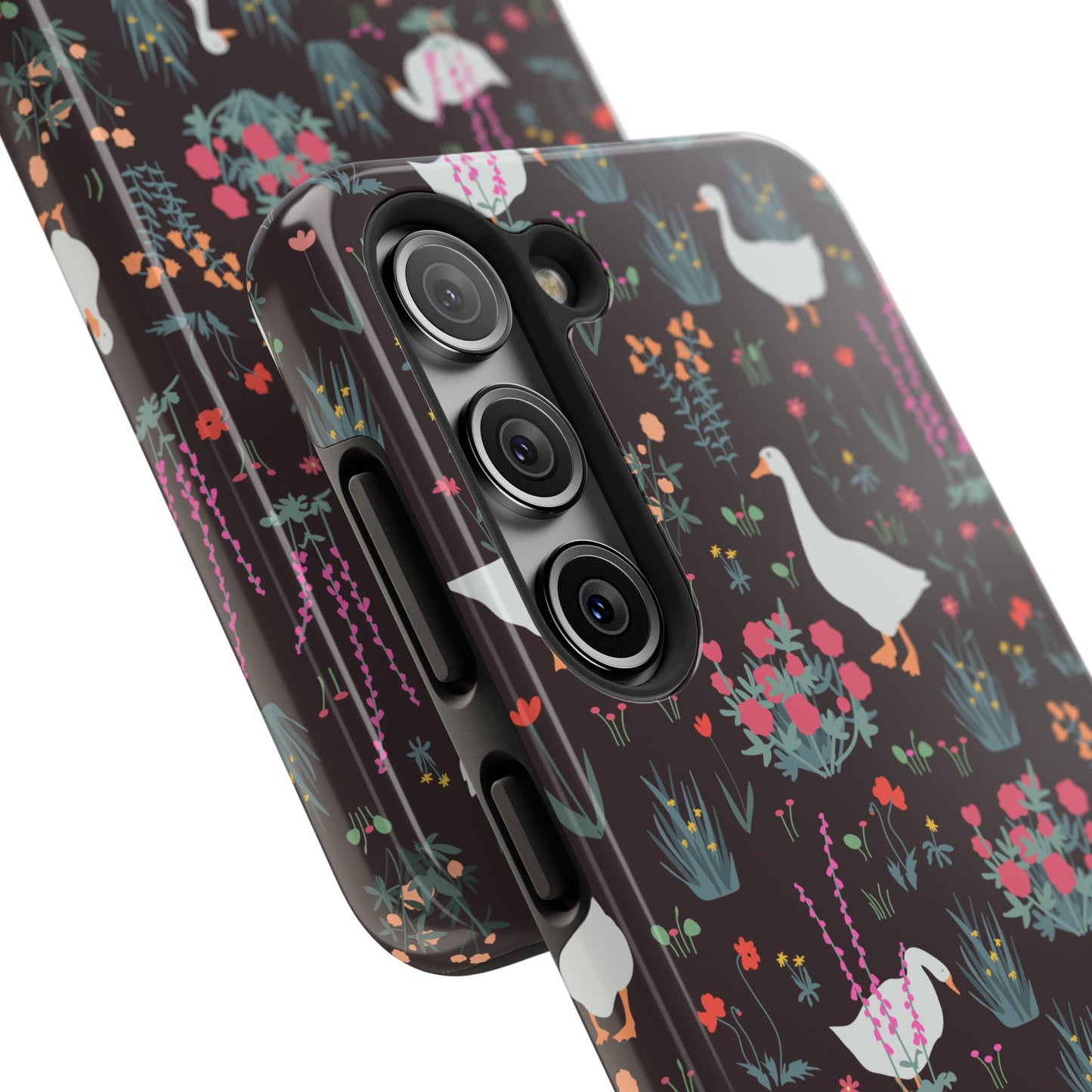 Whimsical Floral Goose Tough Phone Case - Stylish Protection for Nature Lovers