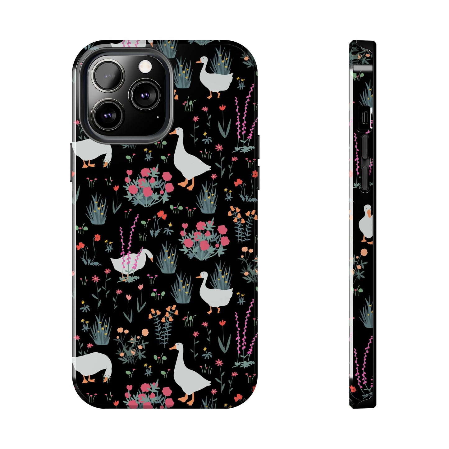 Whimsical Floral Duck Tough Phone Case - Stylish Protection for Your Device