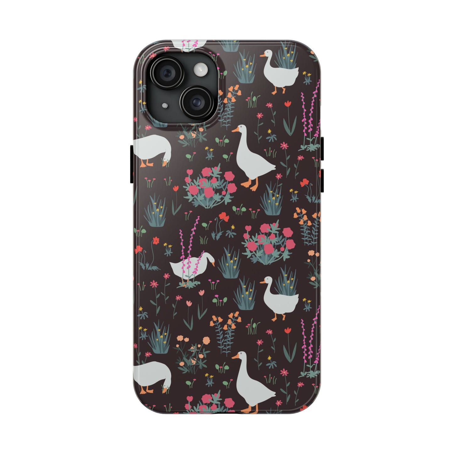 Whimsical Floral Goose Tough Phone Case - Stylish Protection for Nature Lovers