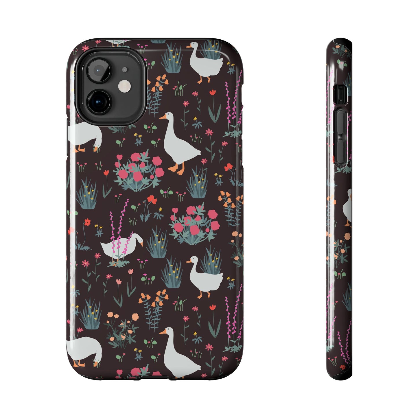 Whimsical Floral Goose Tough Phone Case - Stylish Protection for Nature Lovers